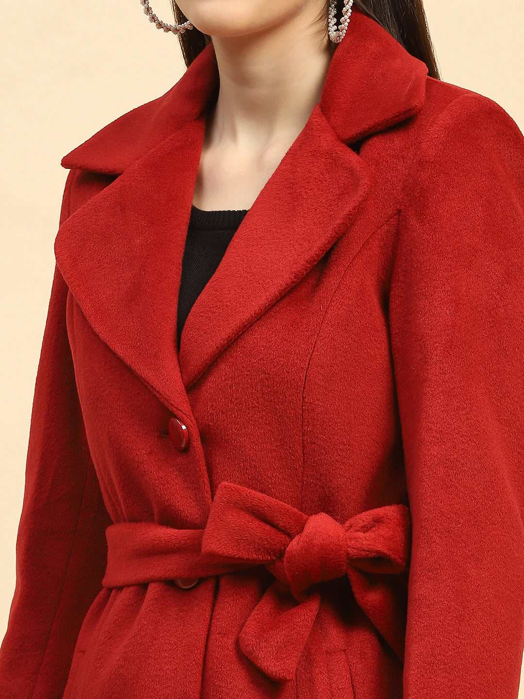 Maroon Solid Long Winter Coat - Global Republic