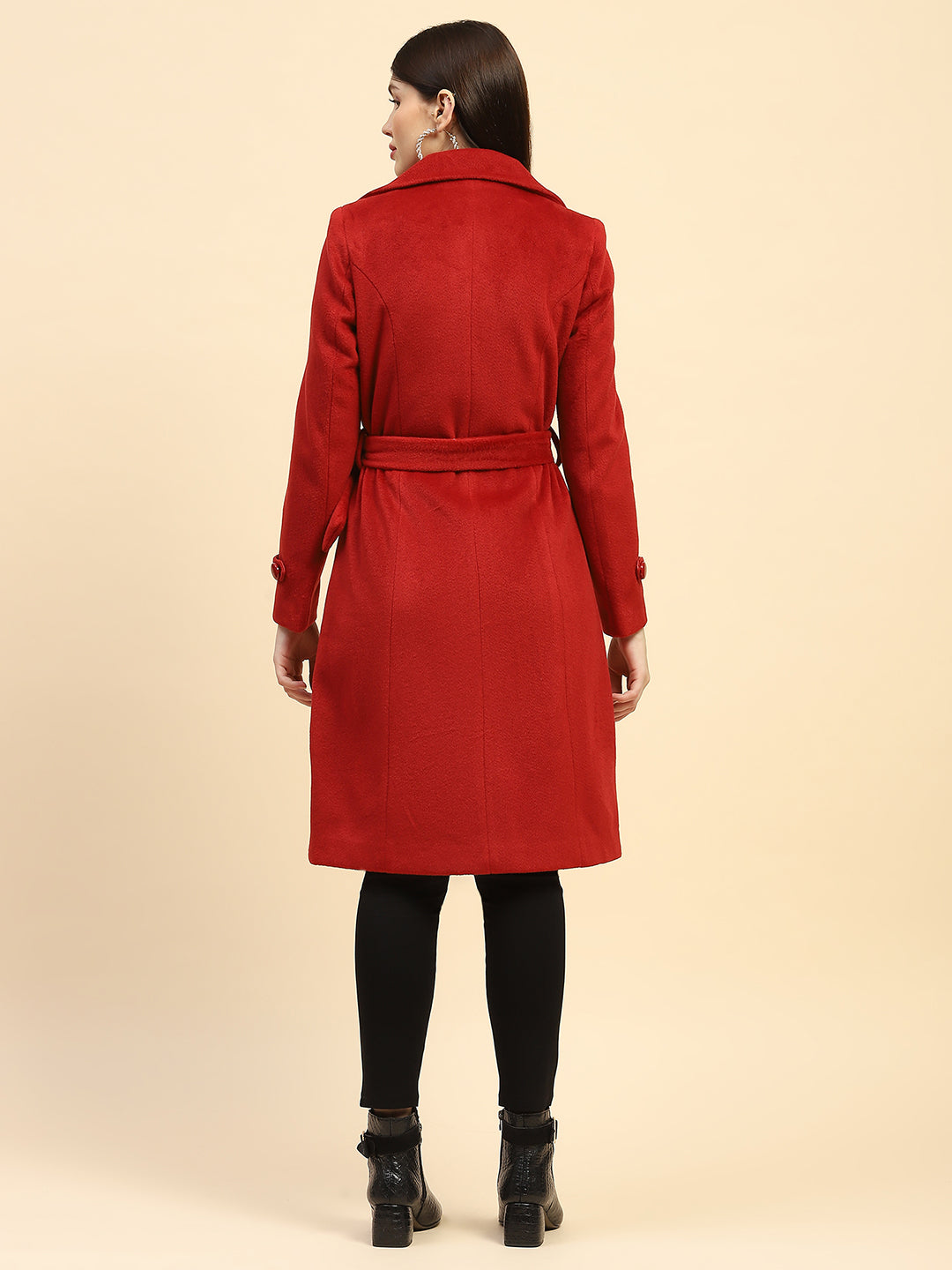 Maroon Solid Long Winter Coat - Global Republic