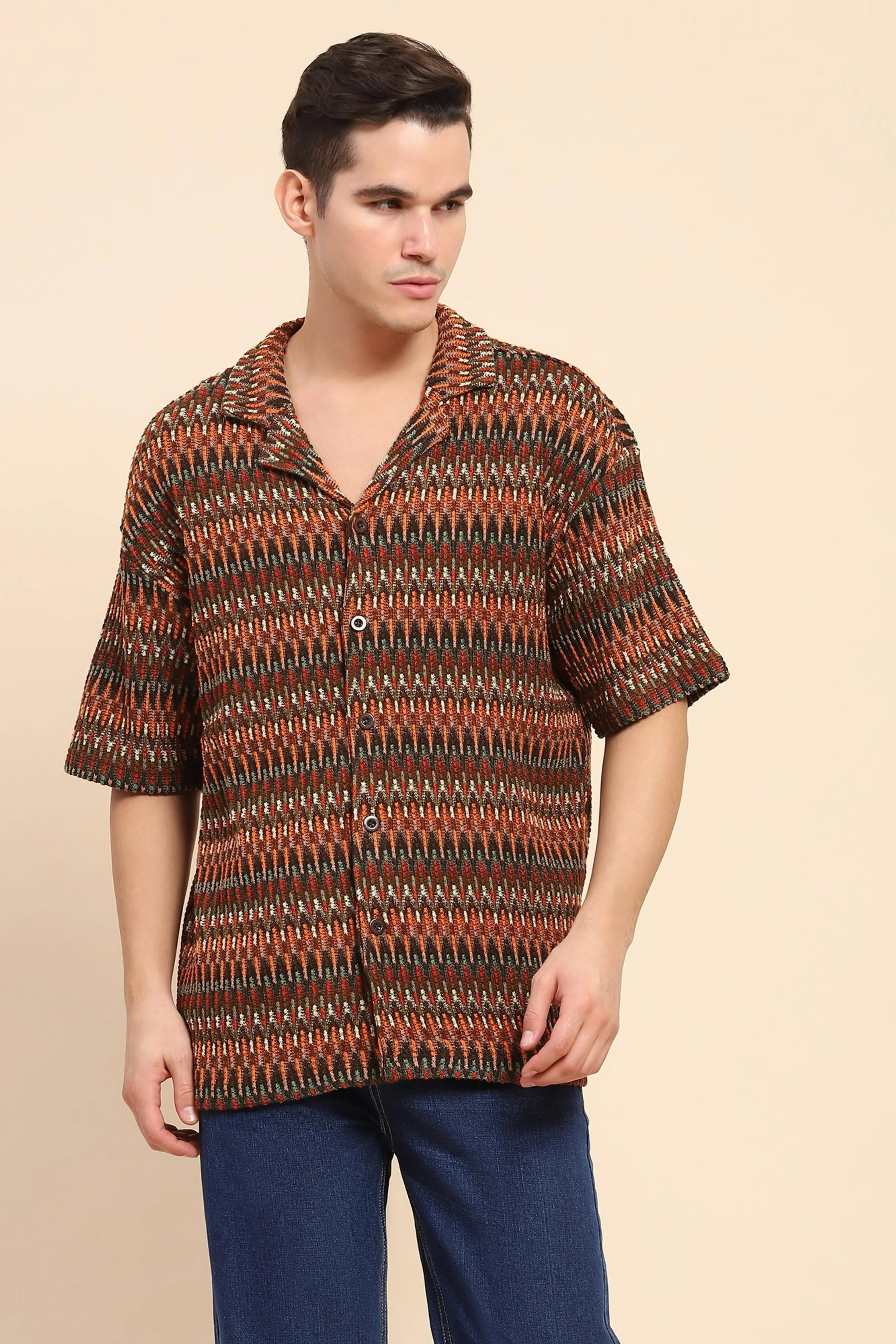 Multi  Textured Oversized Shirt - Global Republic