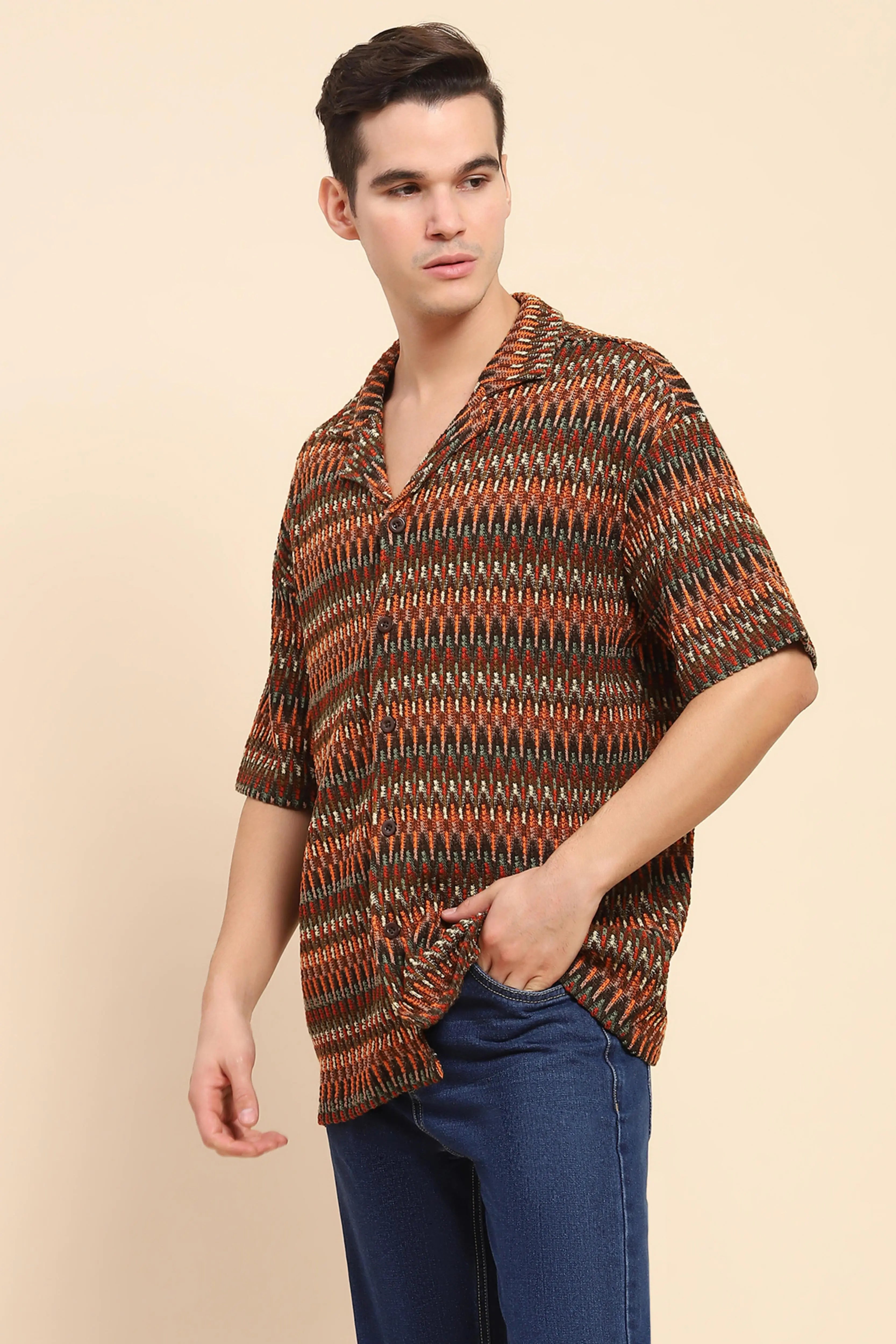 Multi  Textured Oversized Shirt - Global Republic