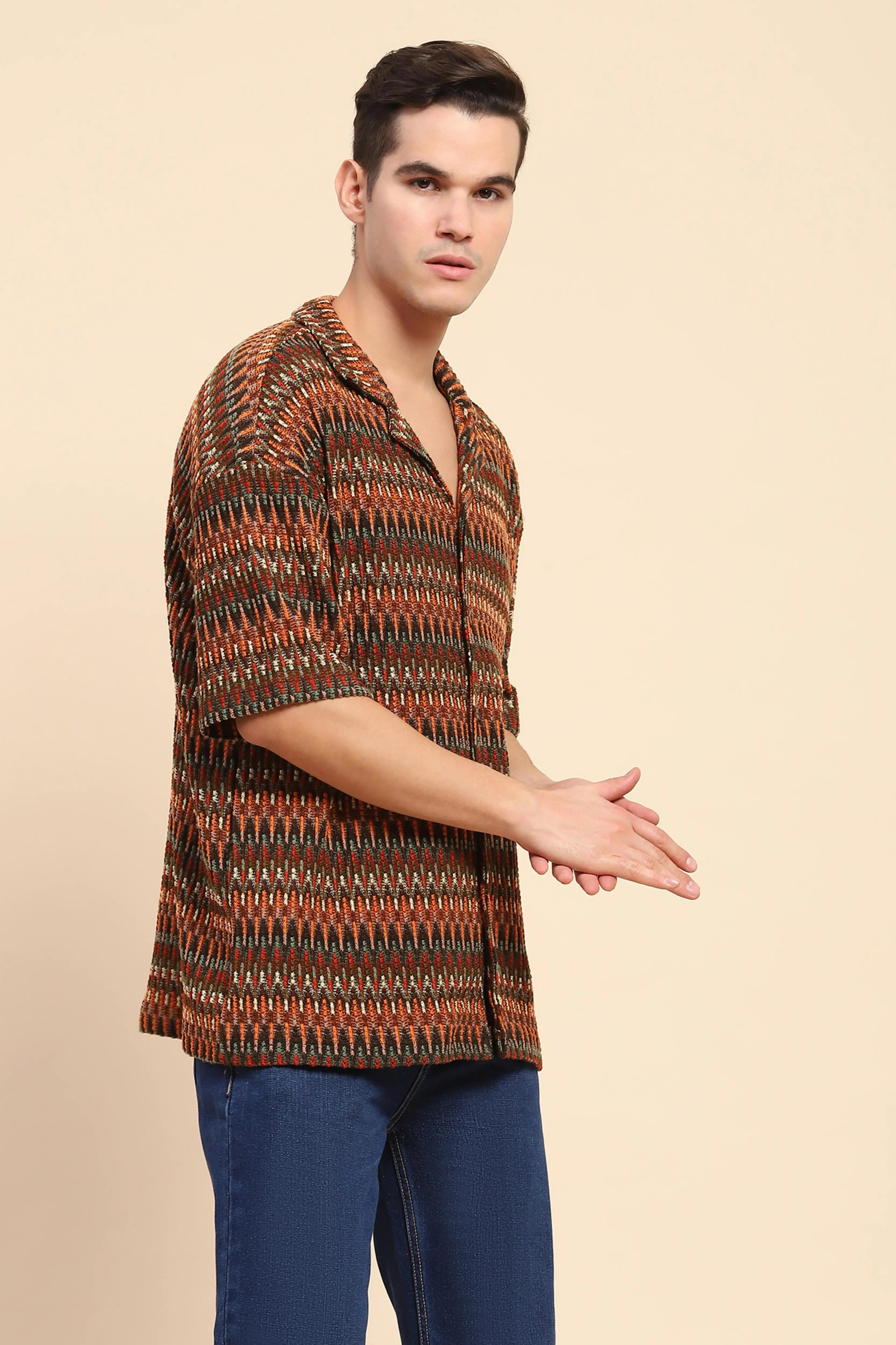 Multi  Textured Oversized Shirt - Global Republic