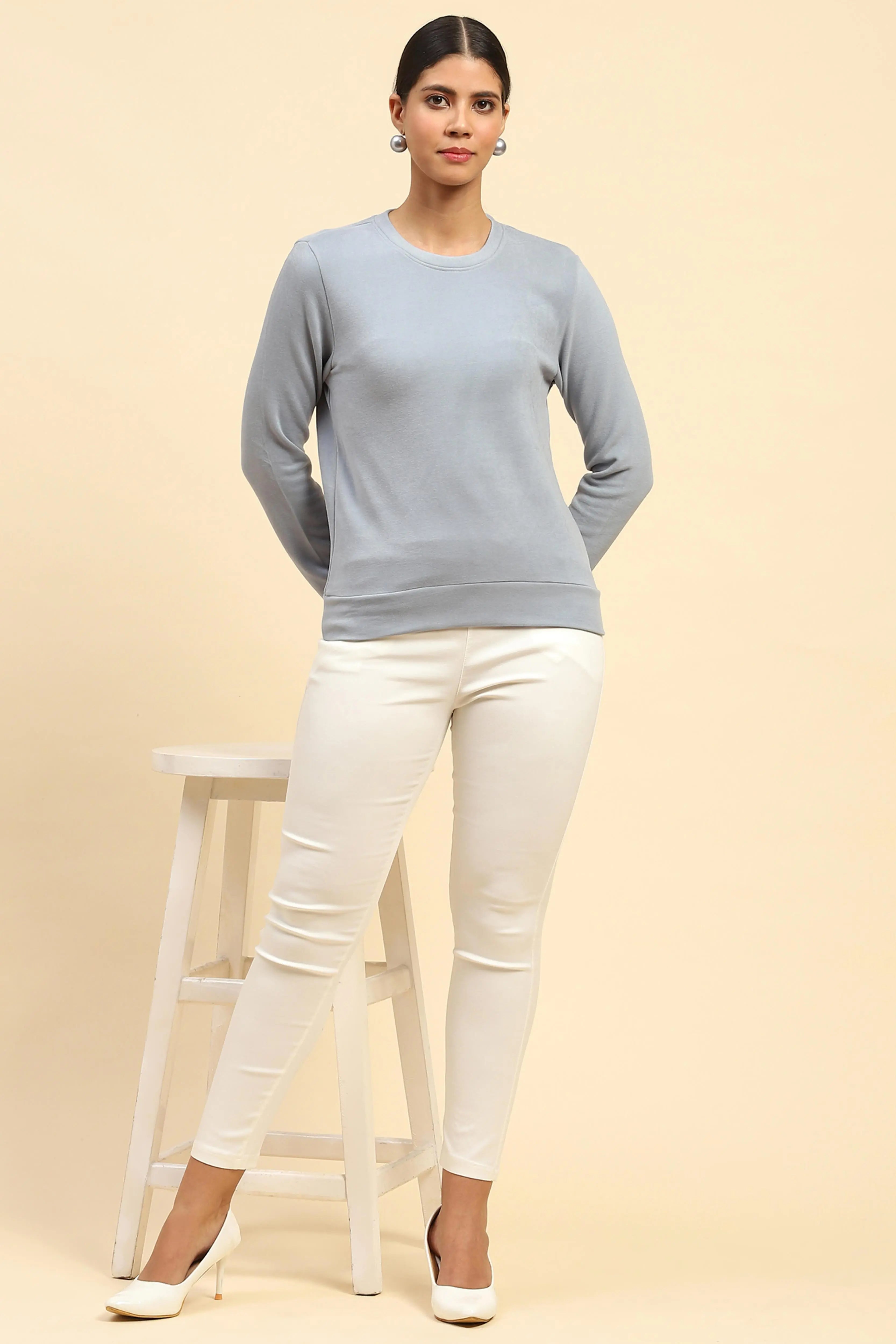 Powder Blue Solid Ultra Soft Sweatshirt - Global Republic