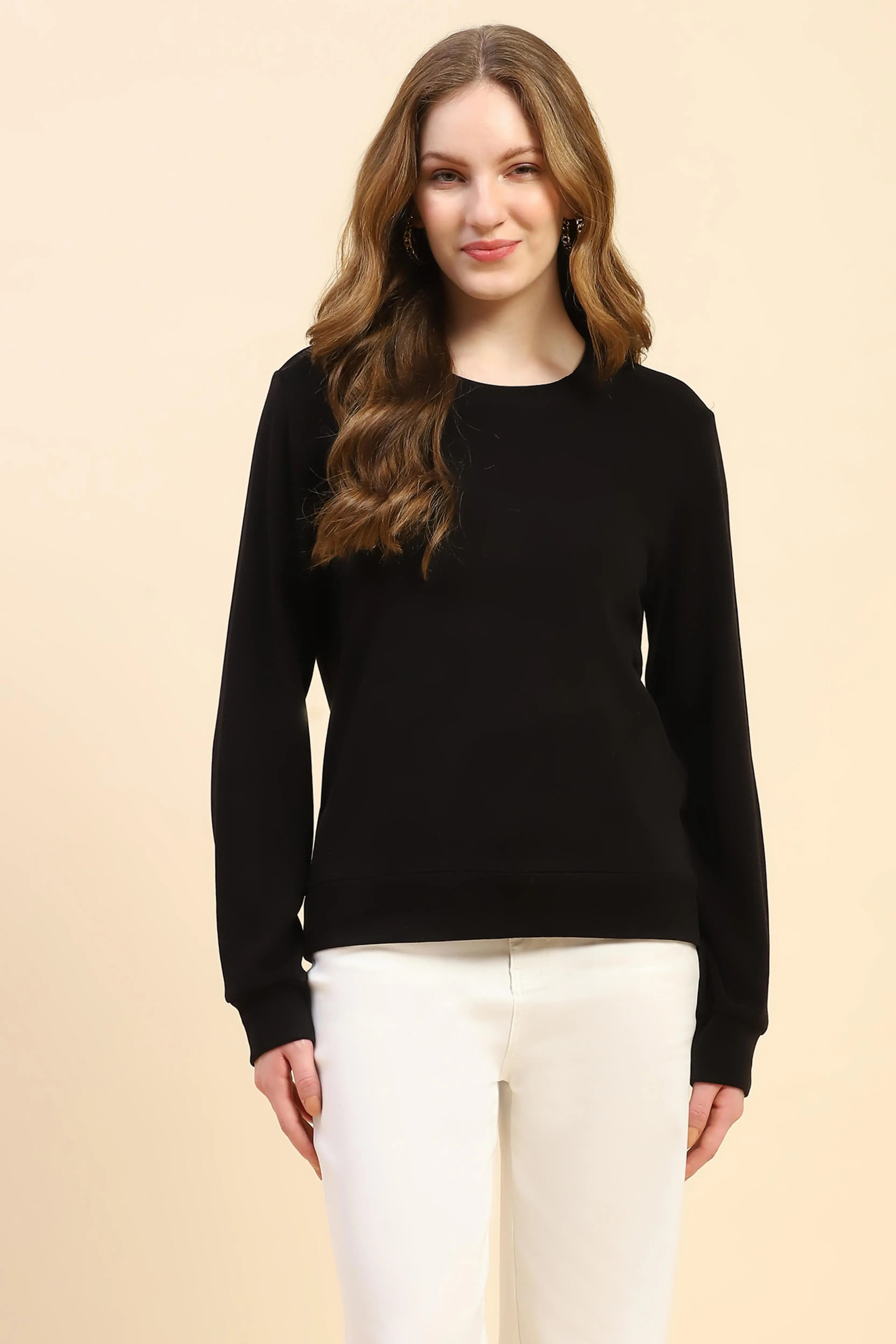 Black Solid Eco Silk Blend Ultra Soft Sweatshirt - Global Republic
