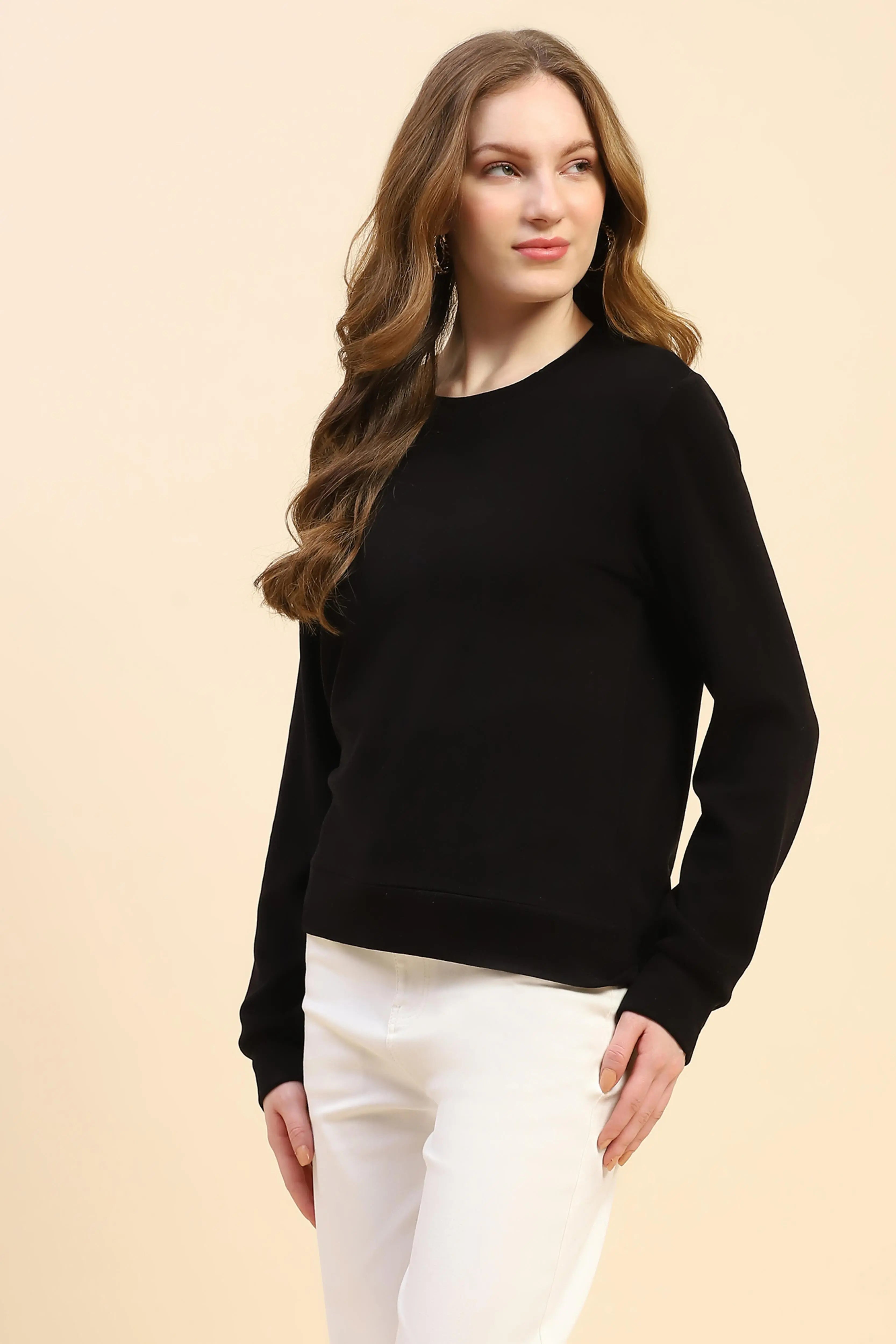 Black Solid Eco Silk Blend Ultra Soft Sweatshirt - Global Republic