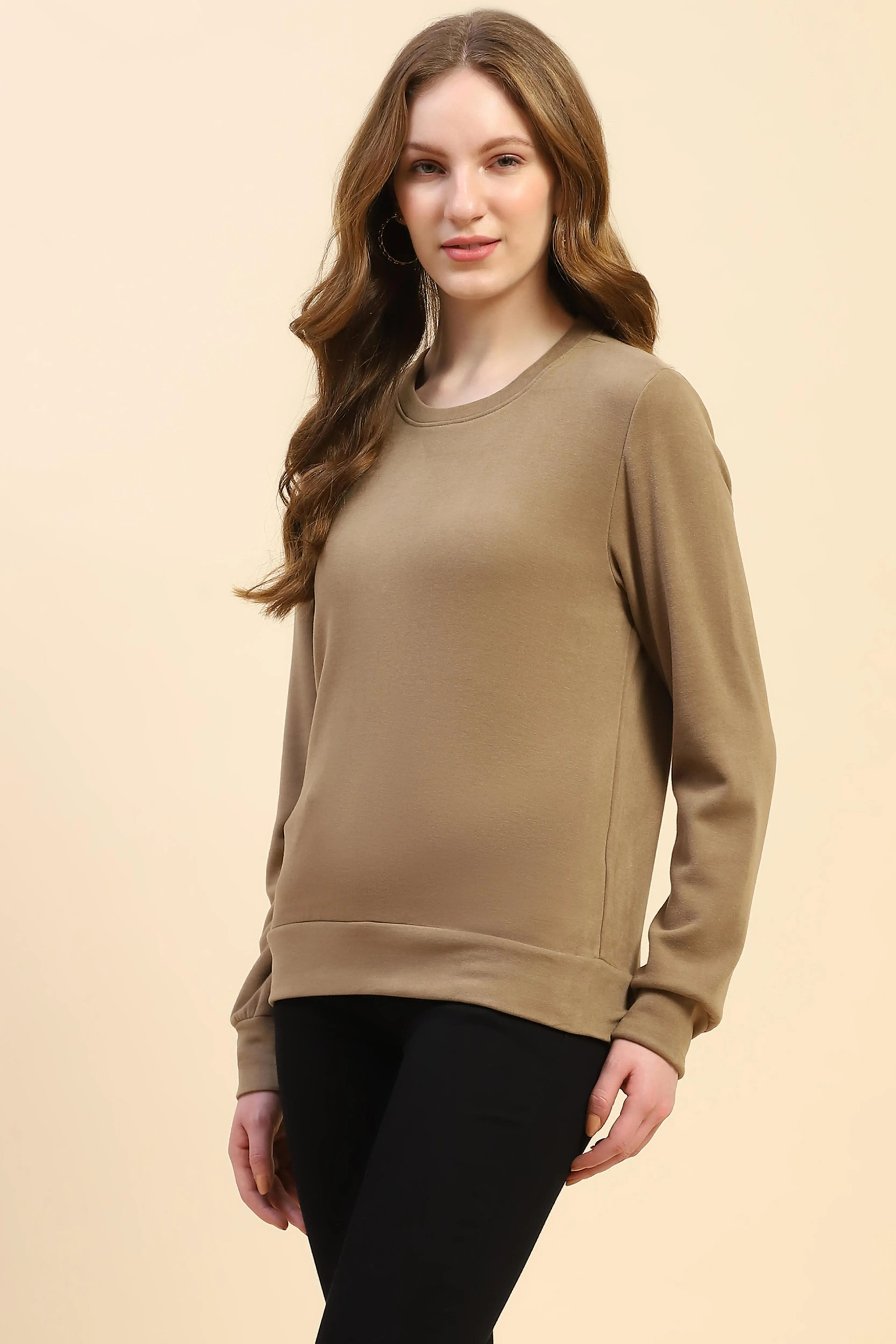 Brown Silk Blend Ultra Soft Sweatshirt - Global Republic