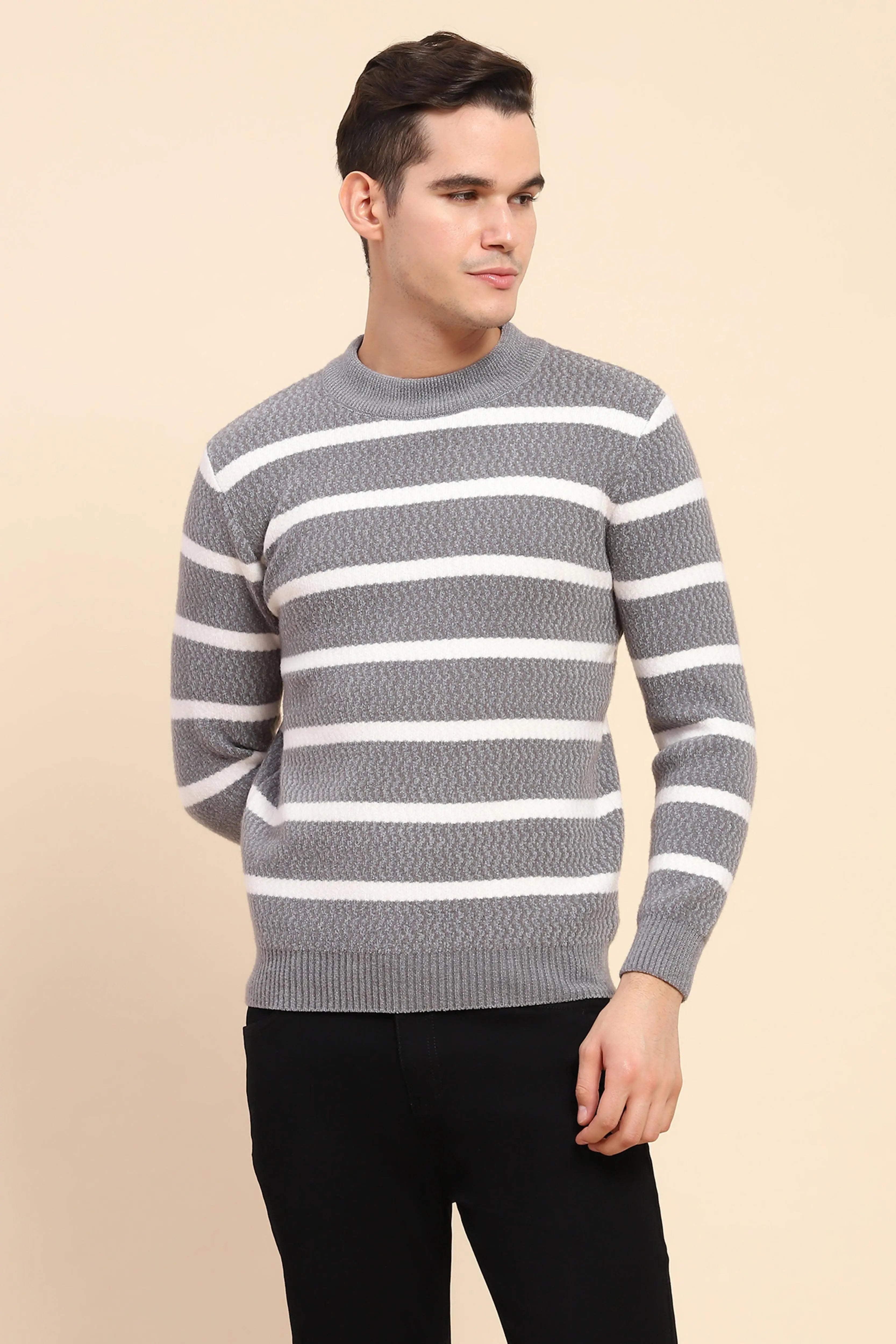 Grey  Striped Pullover - Global Republic