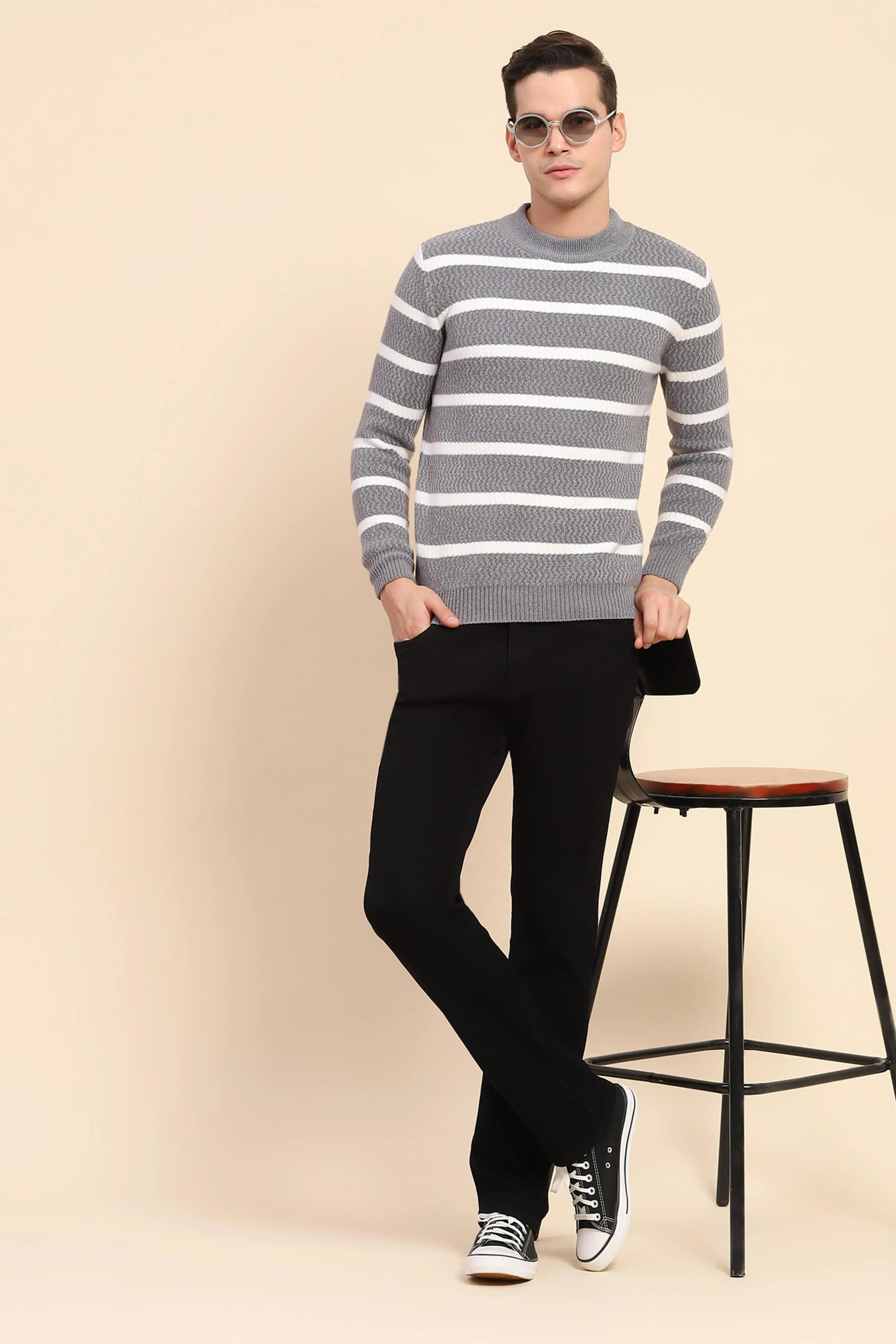 Grey Striped Pullover - Global Republic