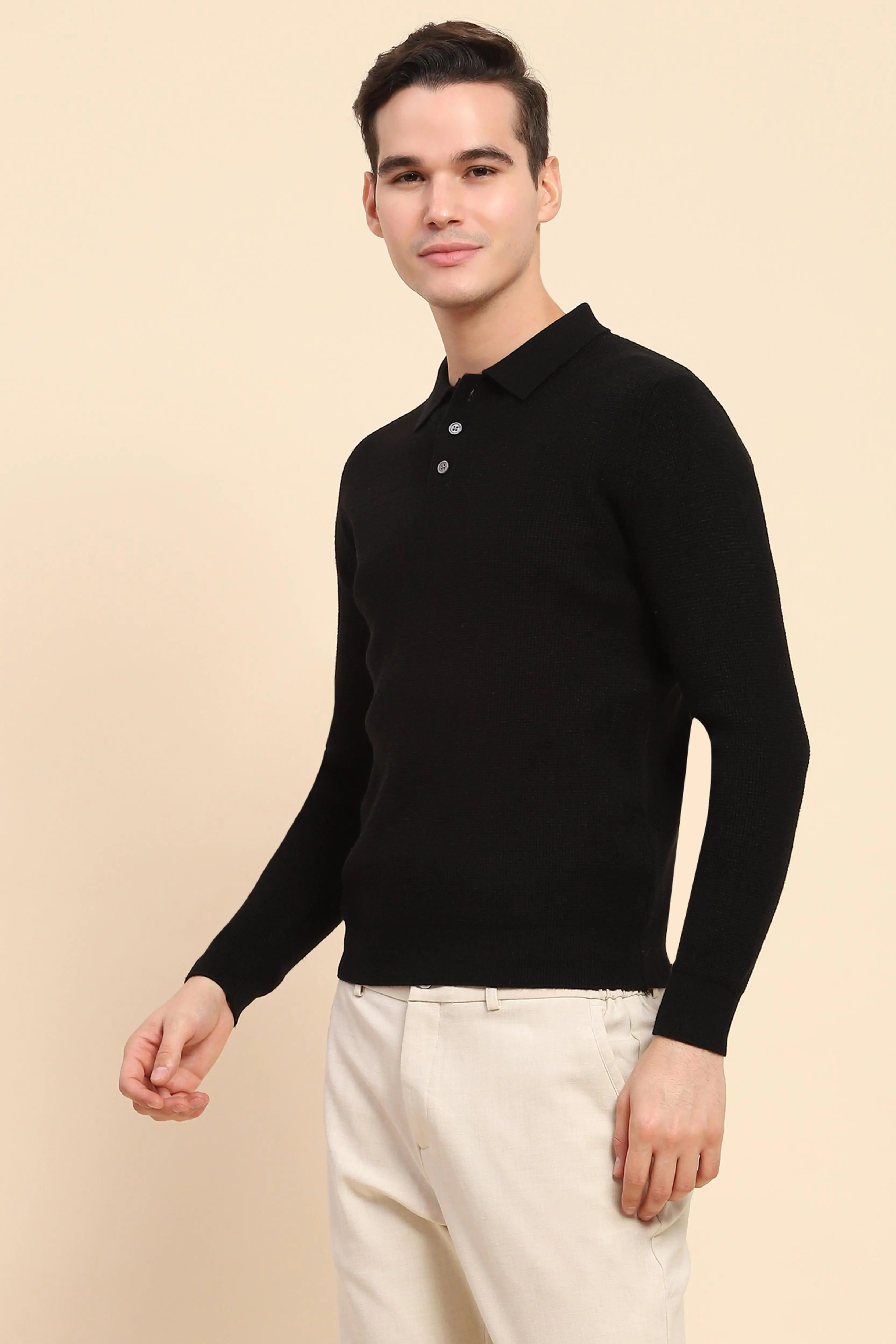 Black Knit Winter Wear Pullover - Global Republic