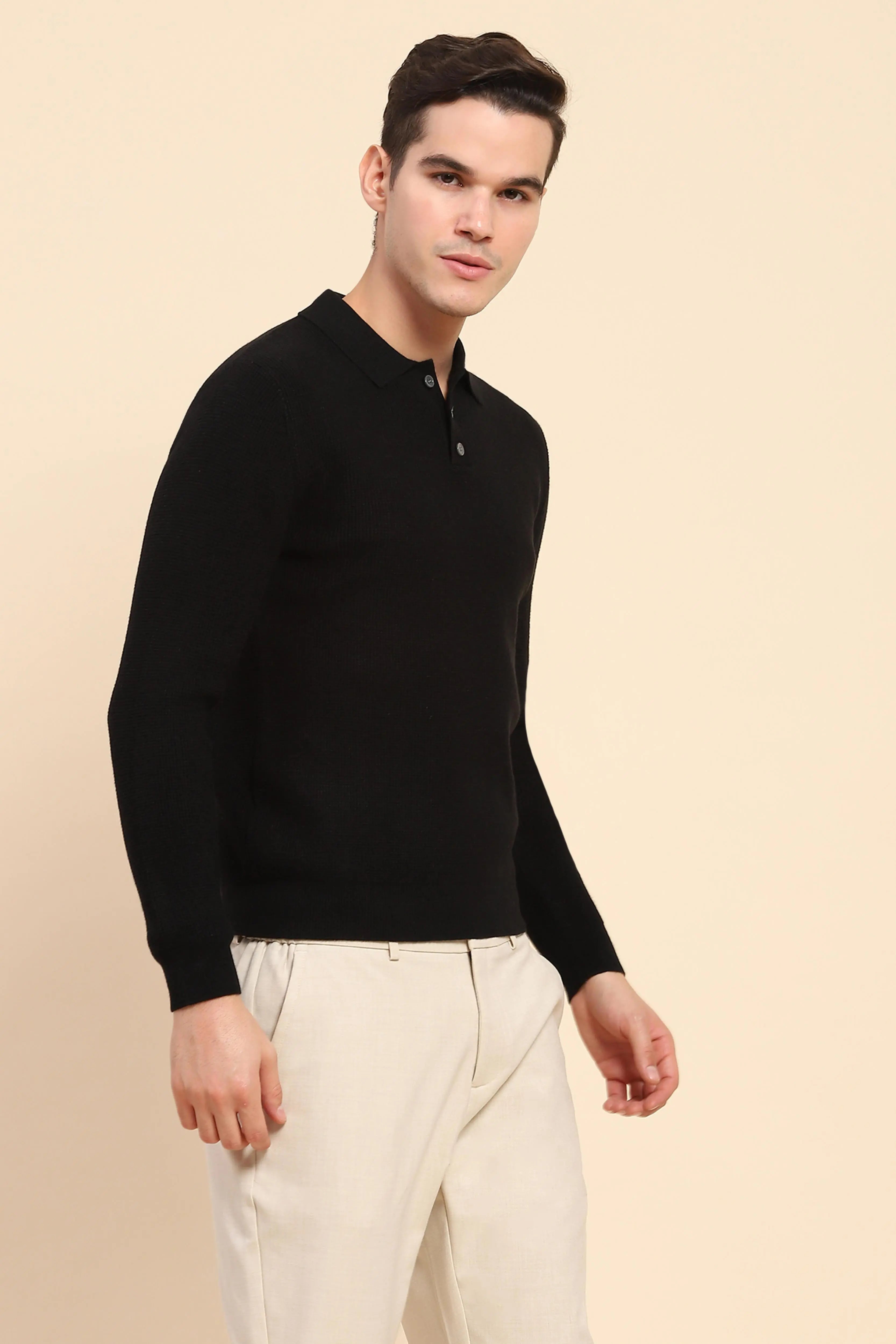 Black Knit Winter Wear Pullover - Global Republic