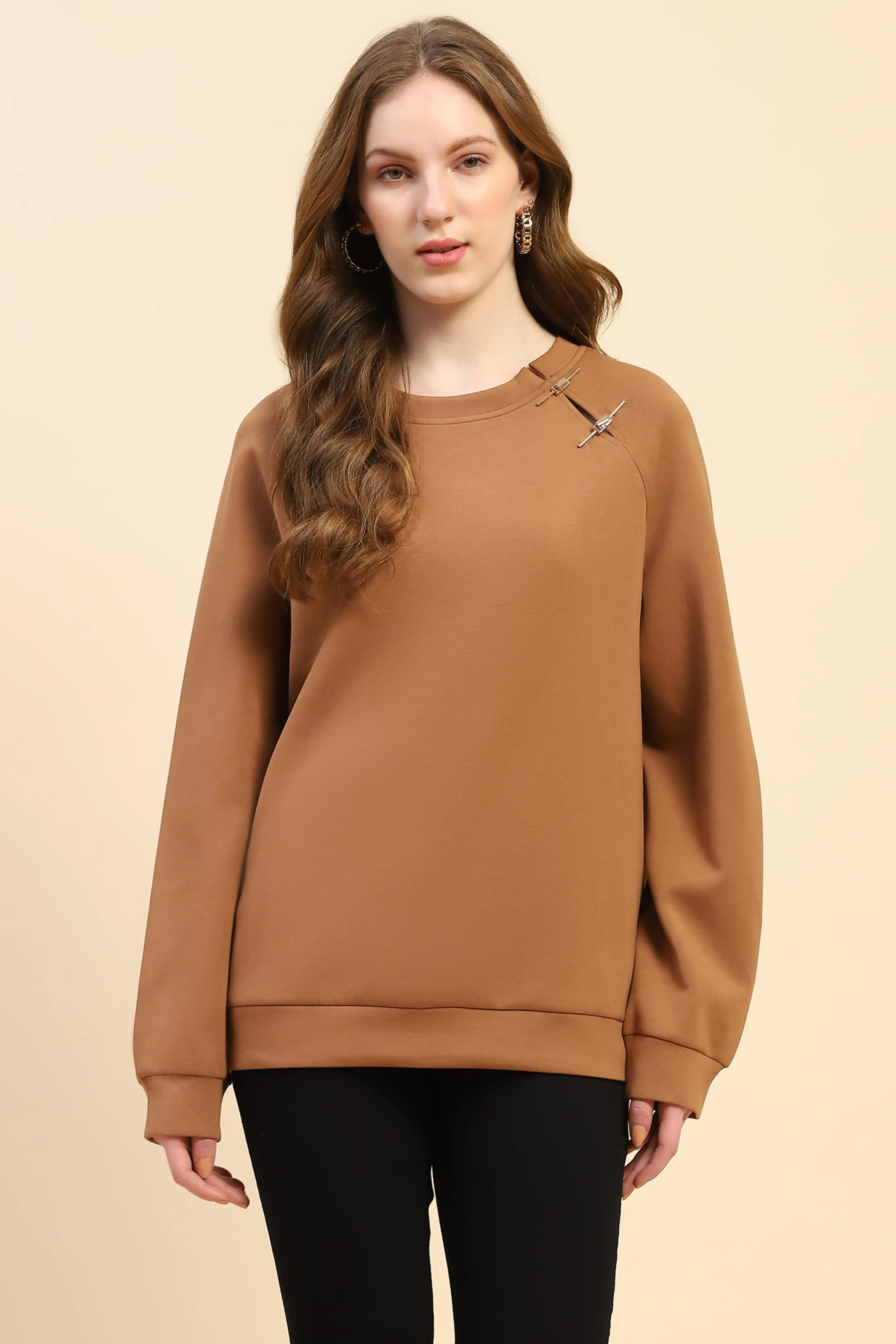 Brown Back Embroidered Loose Fit Sweatshirt - Global Republic