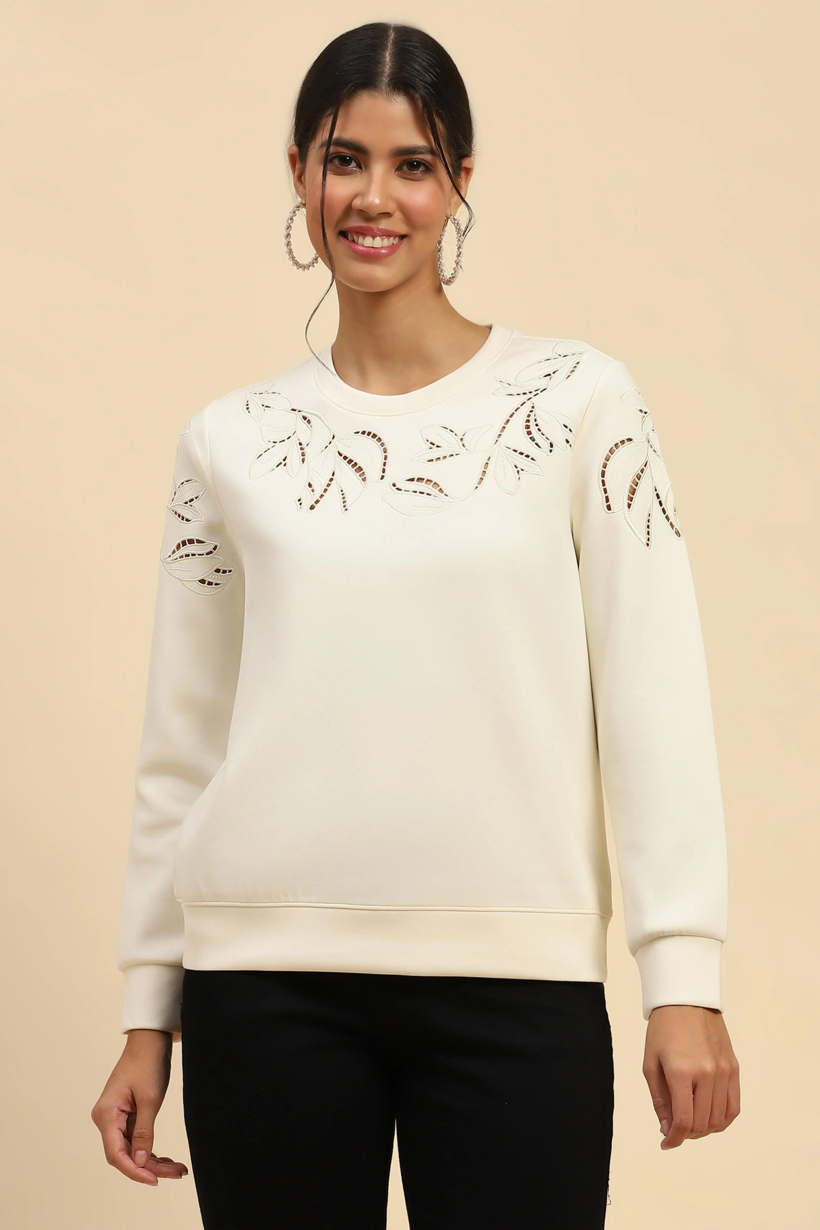 White Cut Work  Sweatshirt - Global Republic