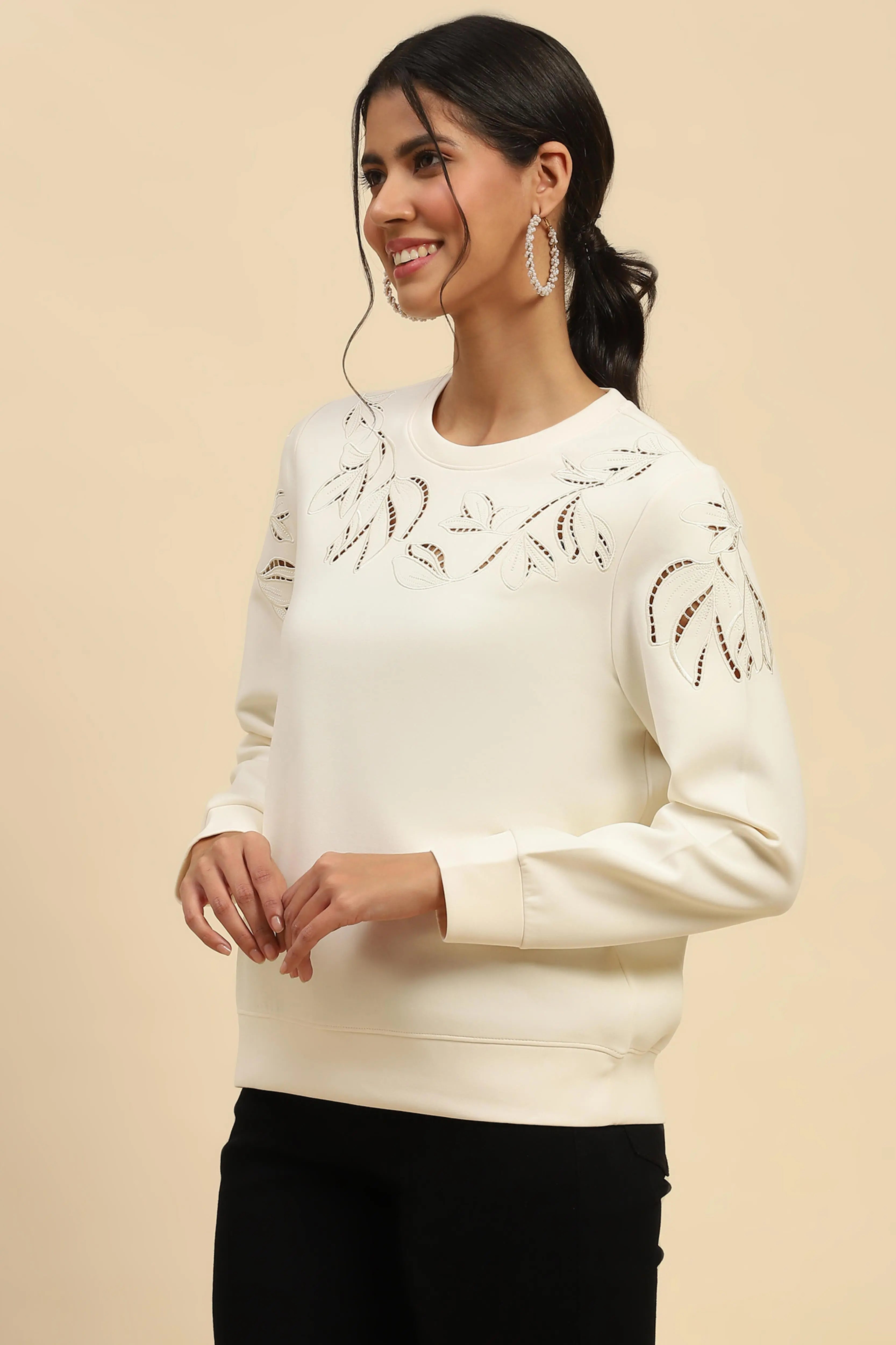 White Cut Work  Sweatshirt - Global Republic