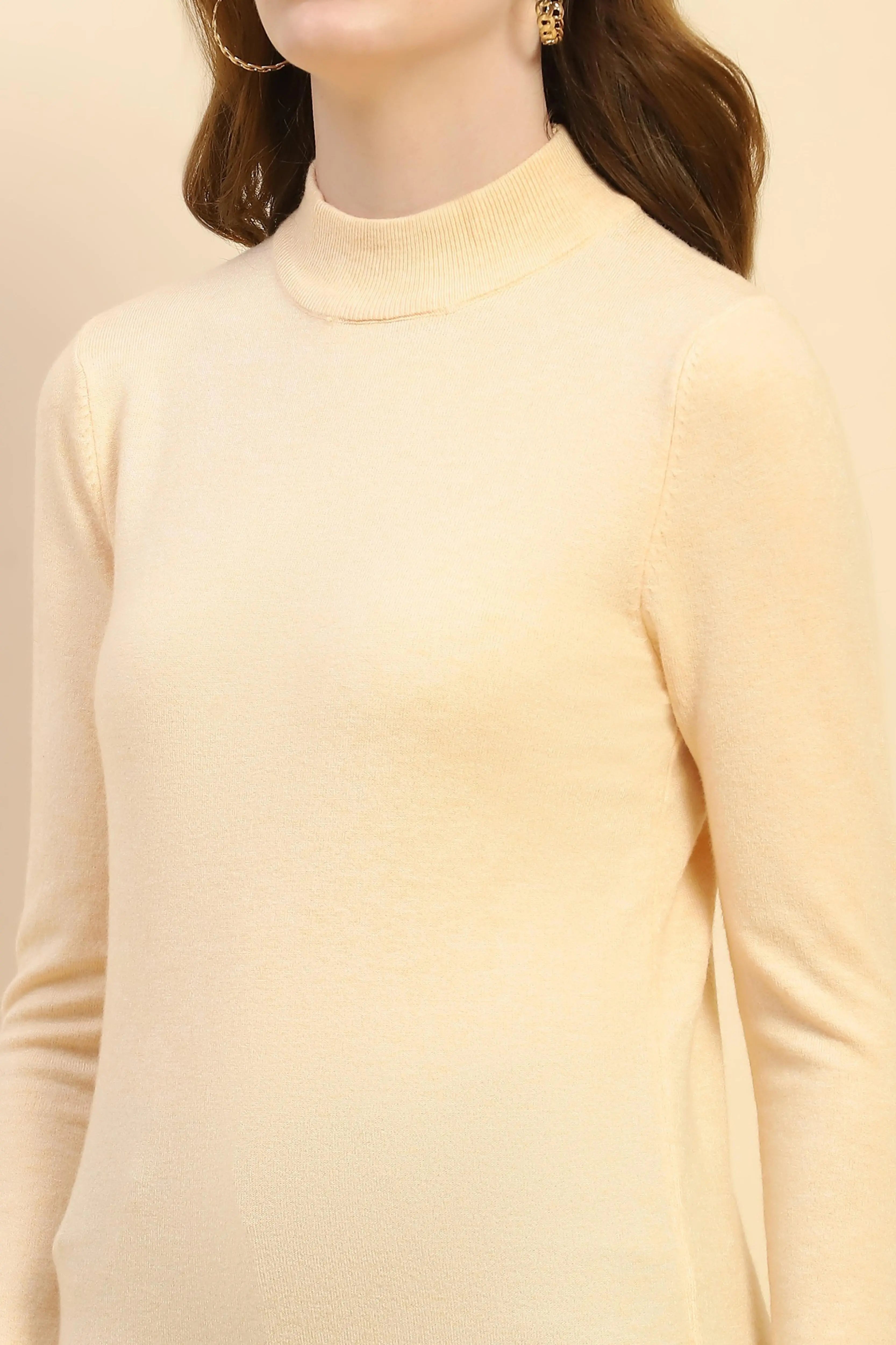 Cream Solid Wool Blend Pullover - Global Republic