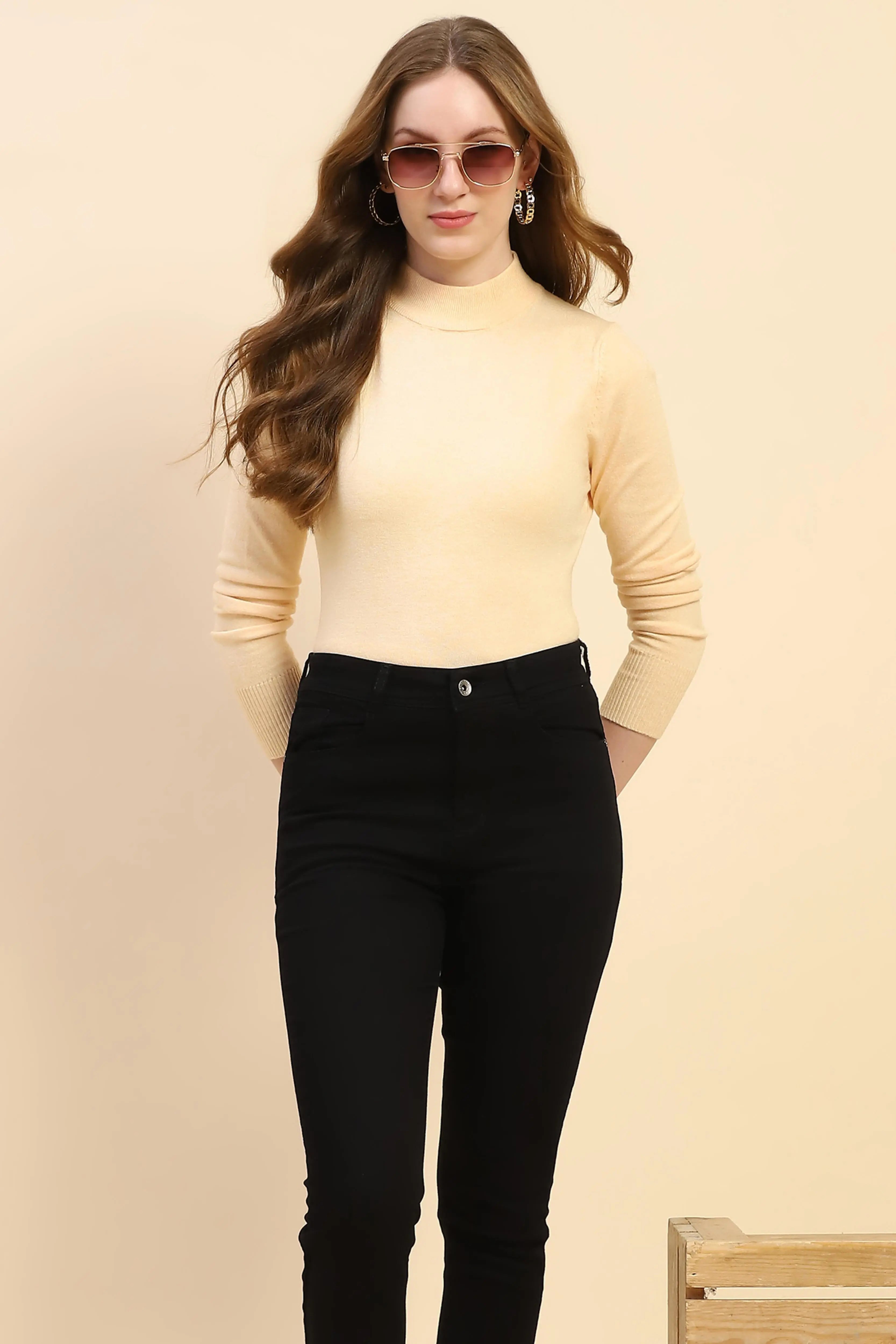 Cream Solid Wool Blend Pullover - Global Republic