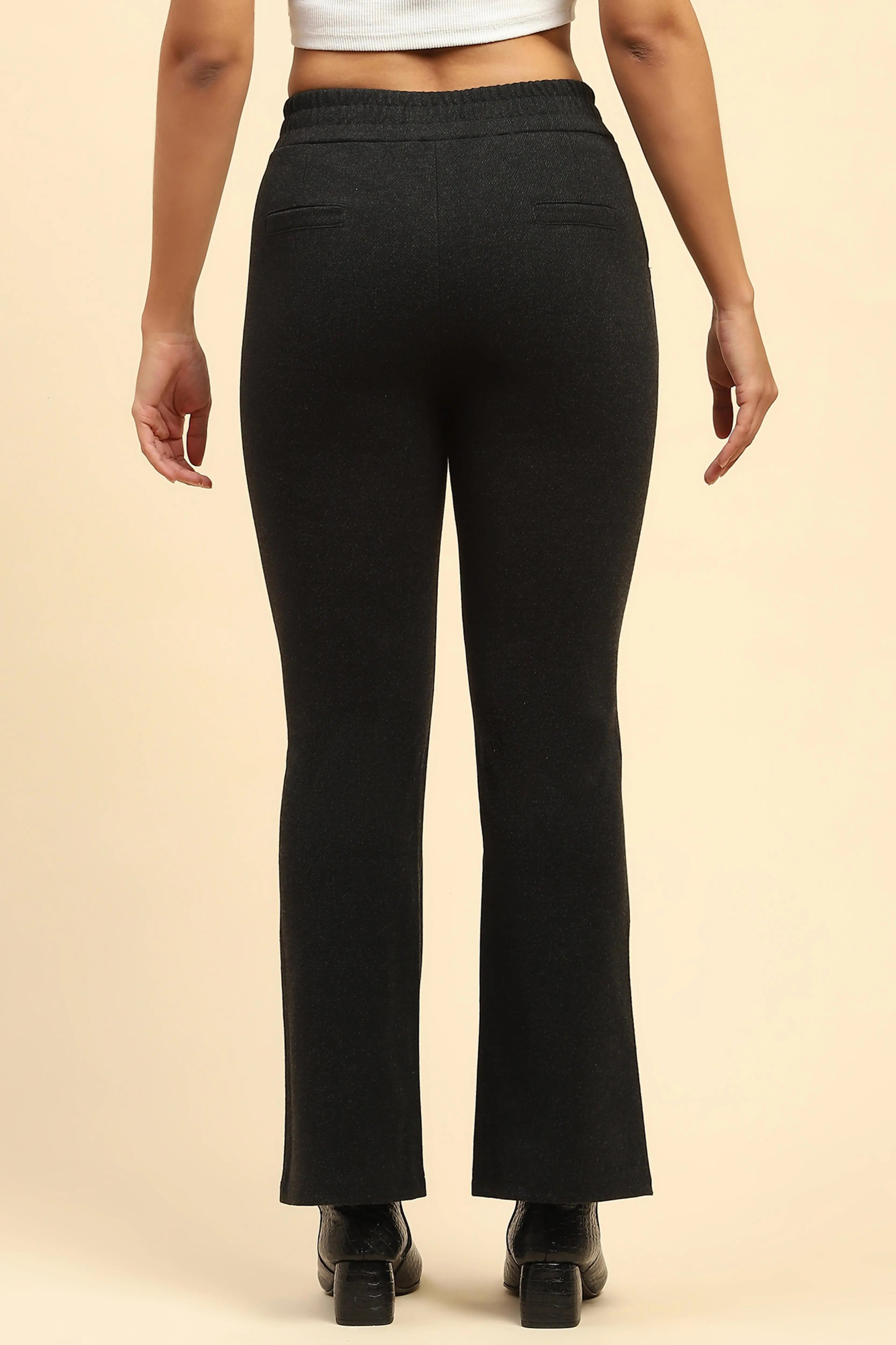 Black Solid Viscose Winter Trouser - Global Republic