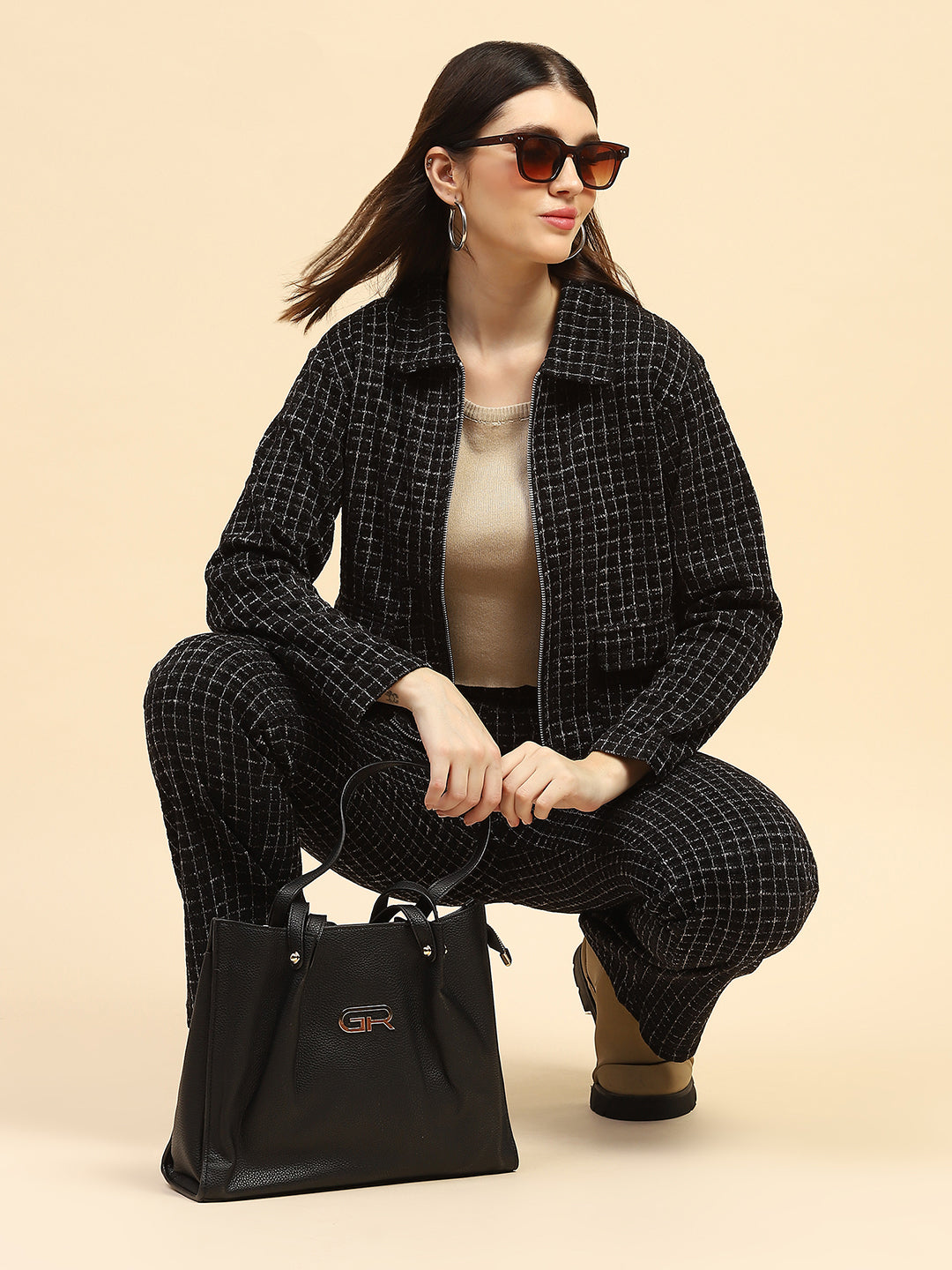 Black Checkerd Co ord Set - Global Republic