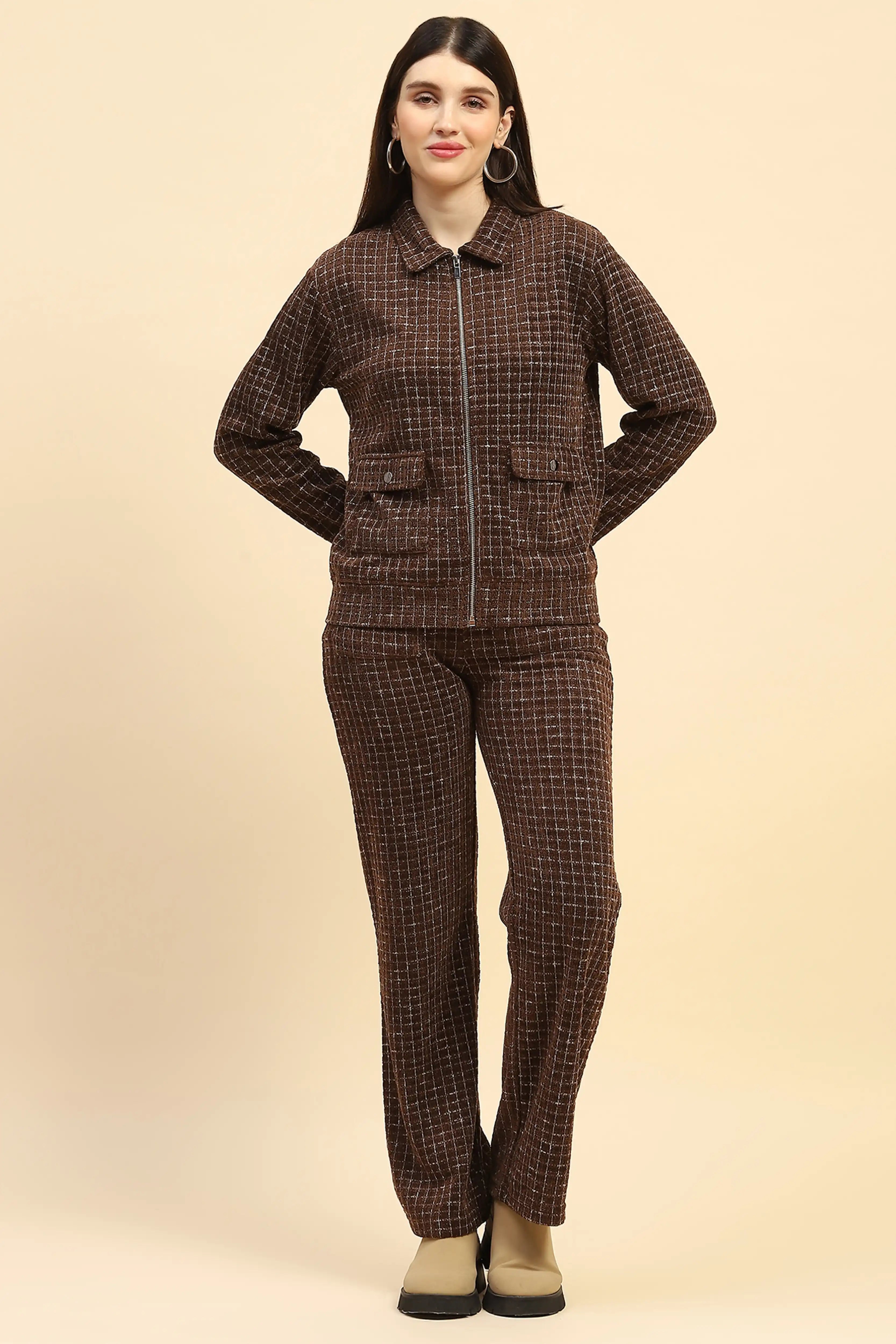 Coffee Checkered Co ord Set