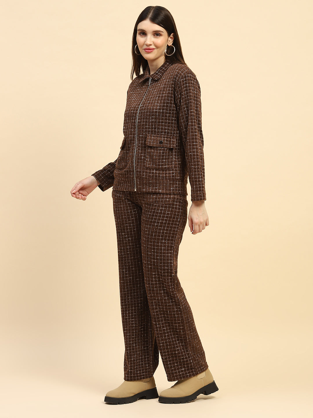 Coffee Checkered Co ord Set - Global Republic