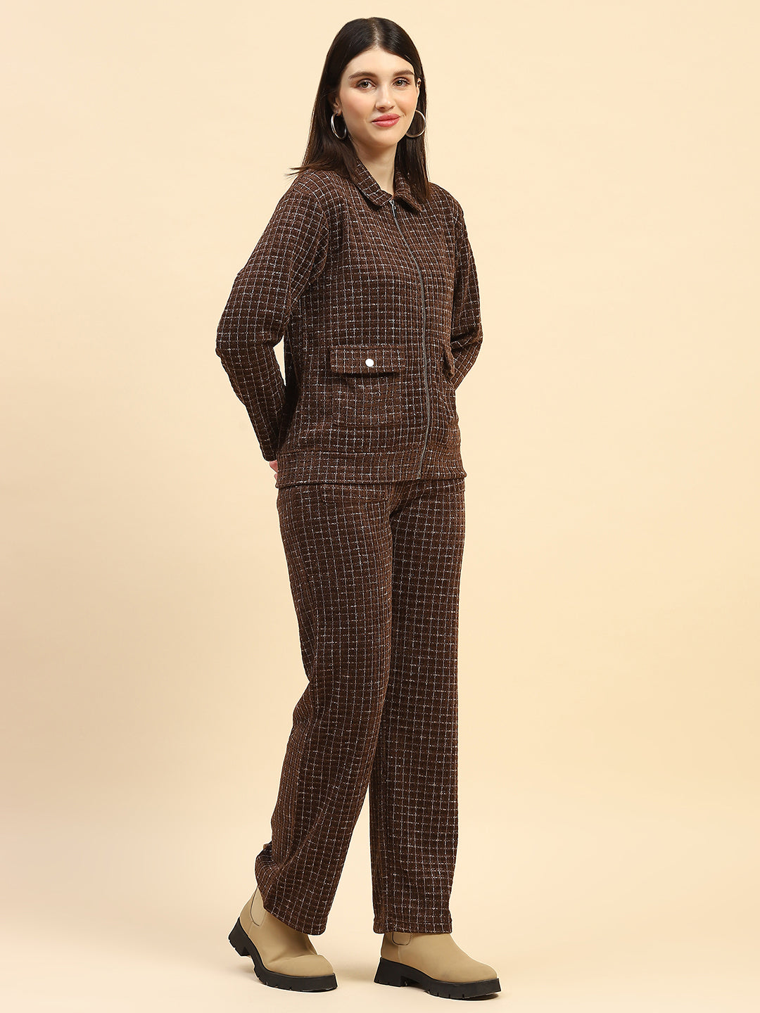 Coffee Checkered Co ord Set - Global Republic