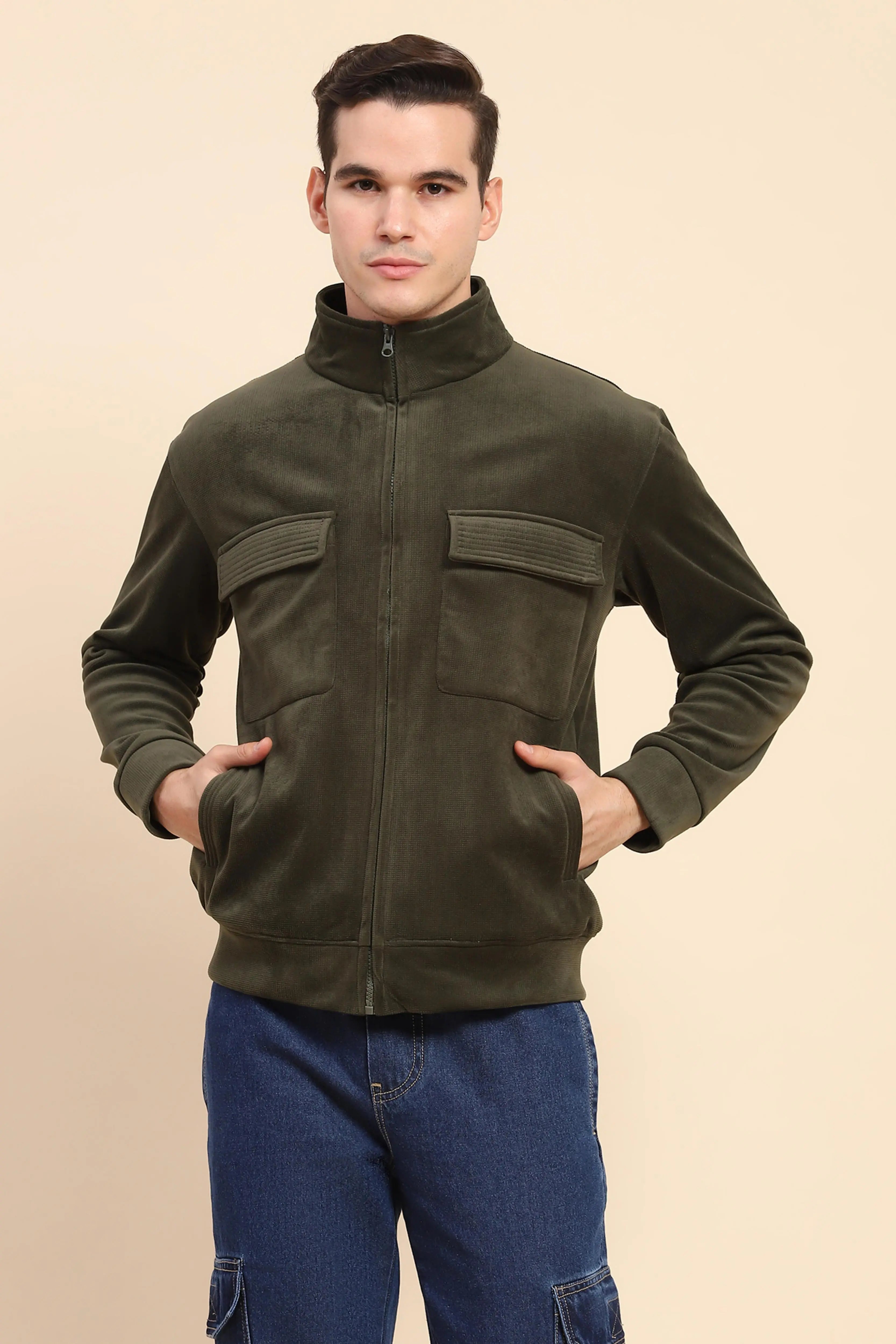 Olive  Solid Jacket - Global Republic