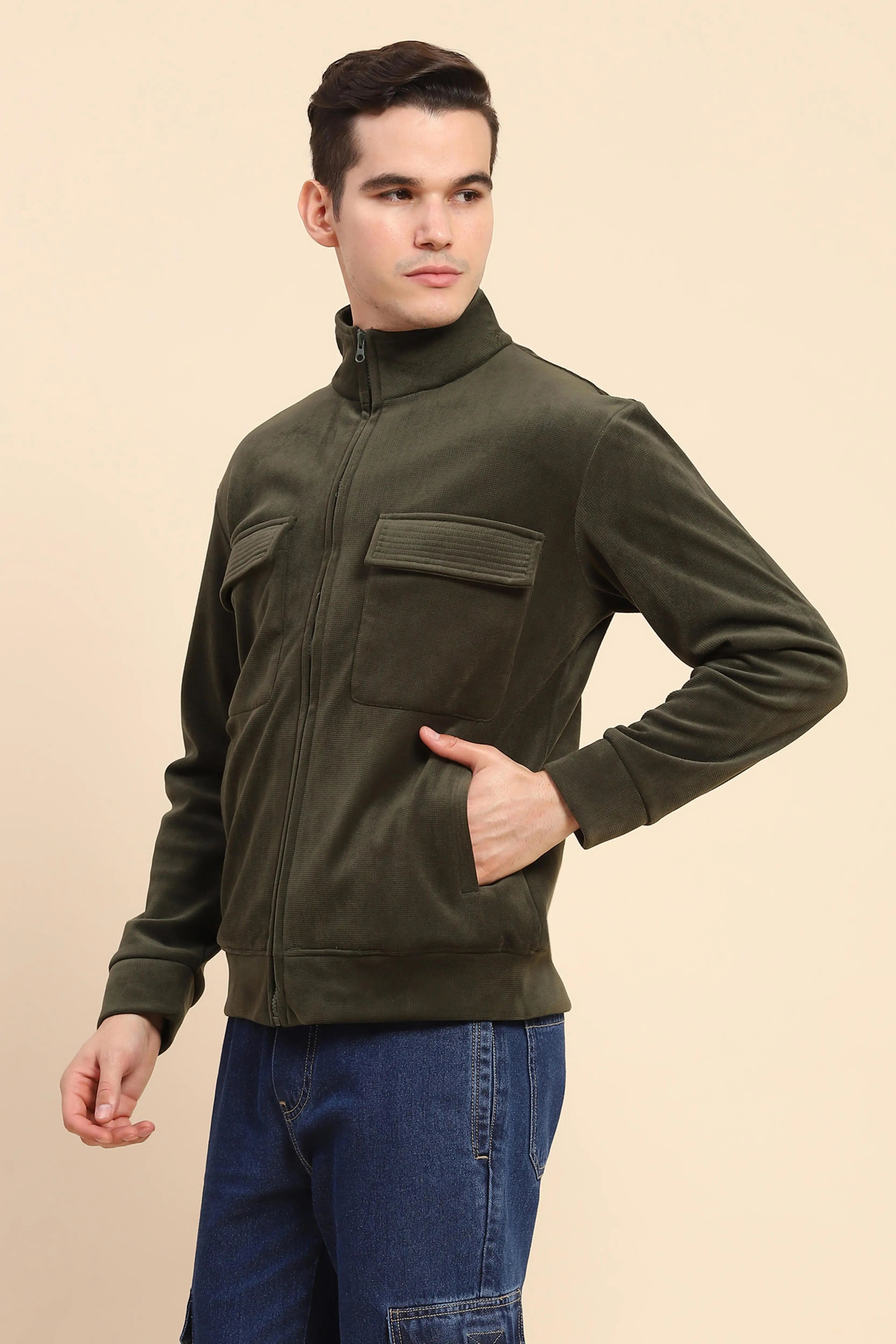Olive  Solid Jacket - Global Republic