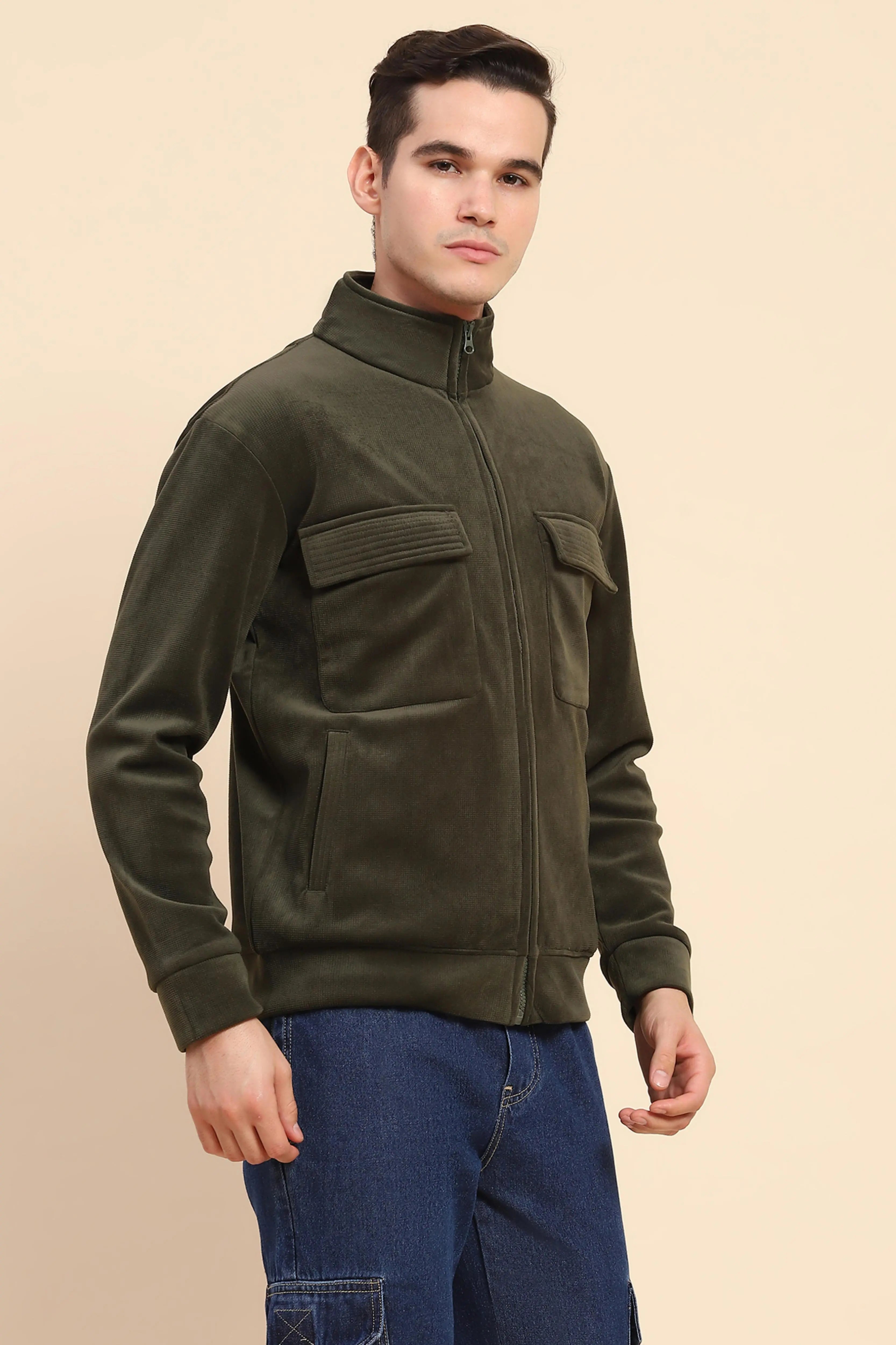 Olive Solid Jacket - Global Republic