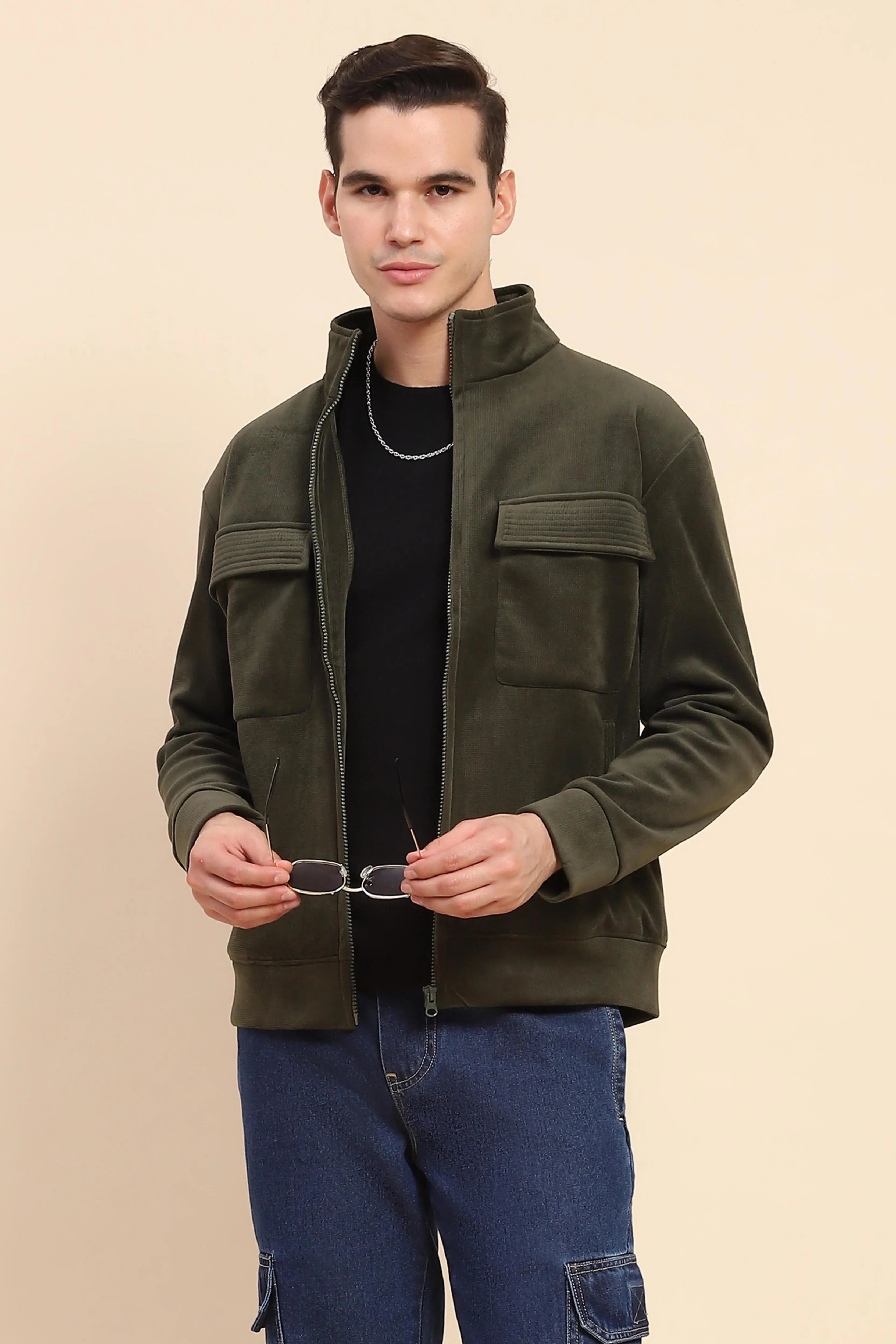 Olive Solid Jacket - Global Republic