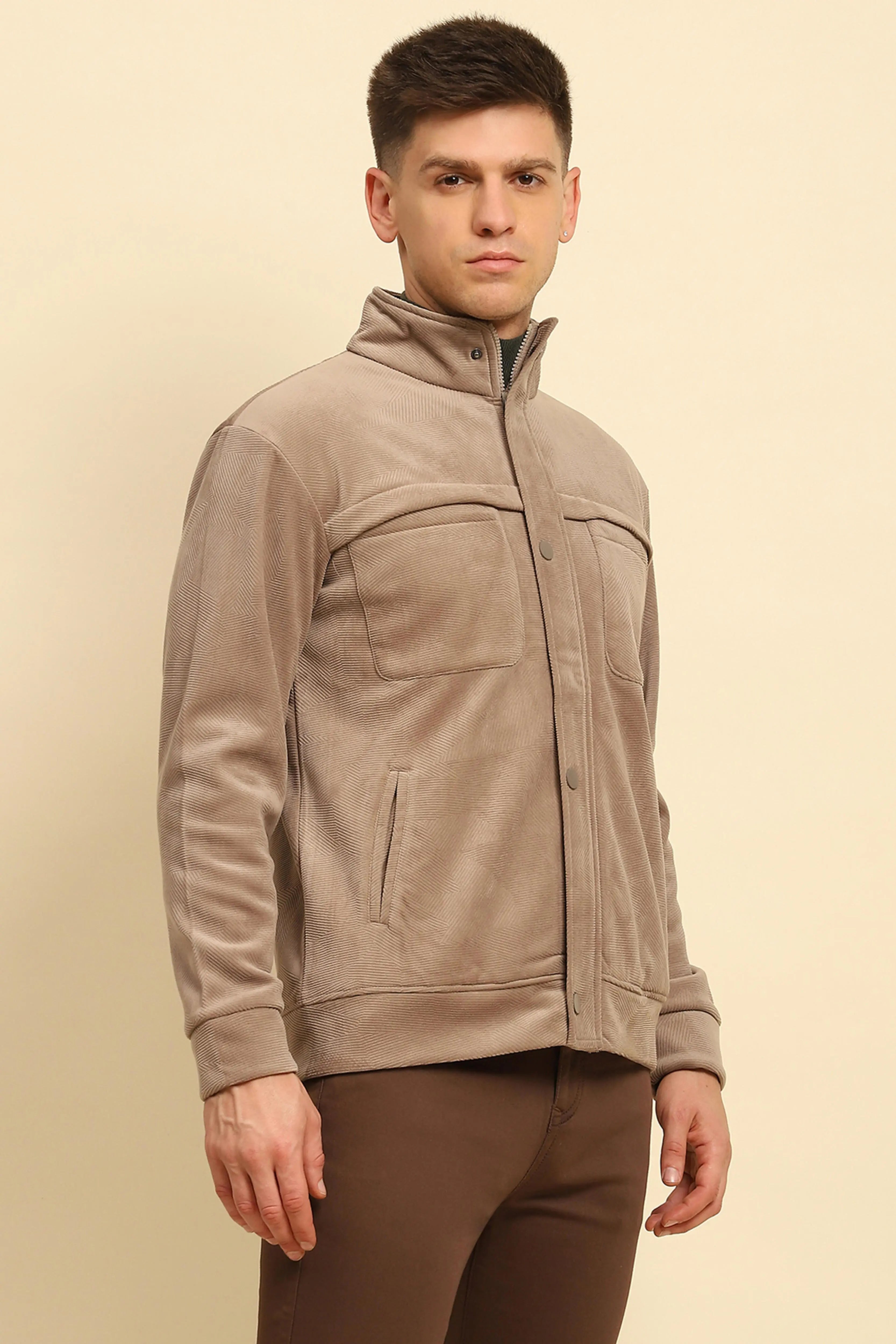 Tan Textured Jacket - Global Republic