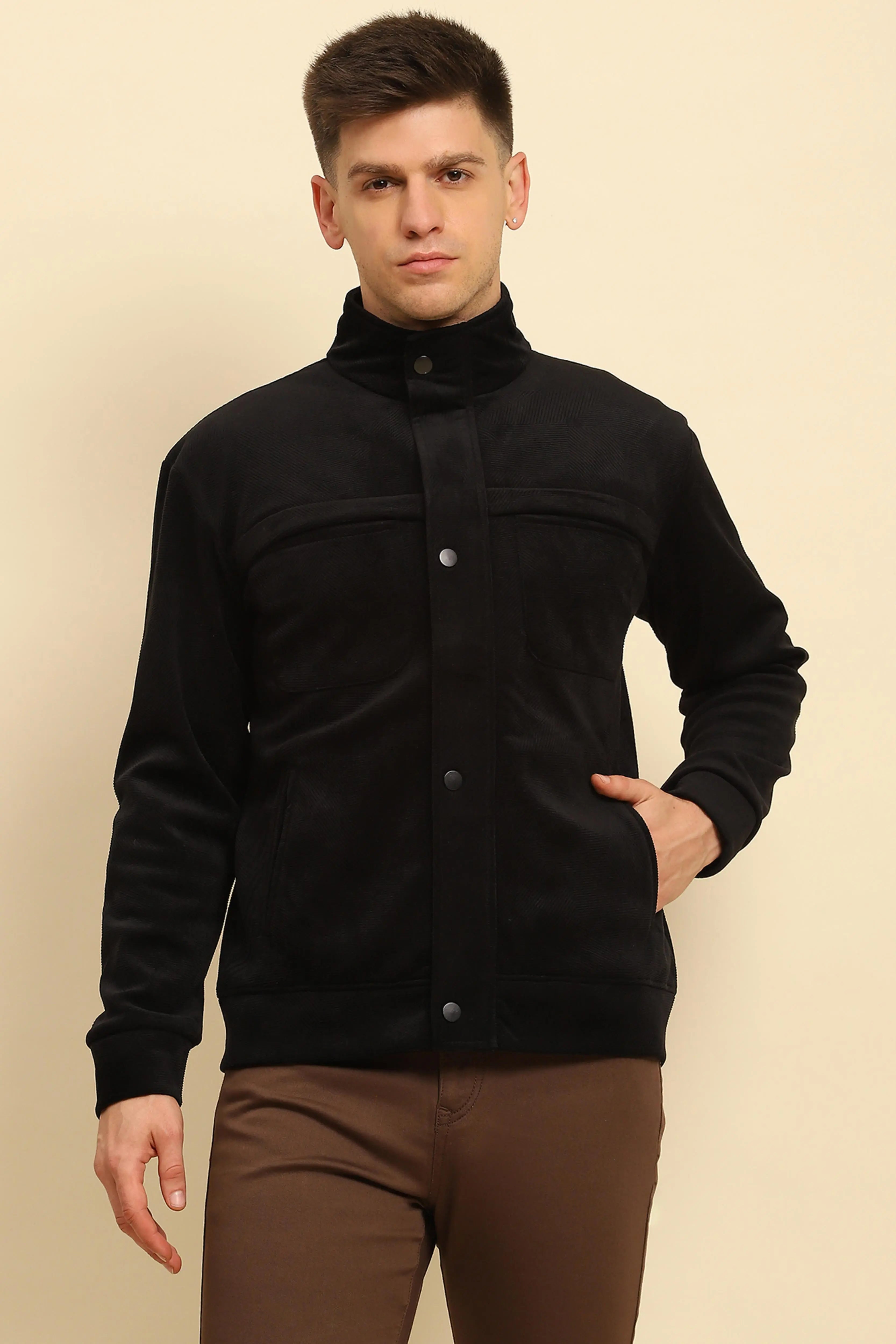 Black  Textured Jacket - Global Republic
