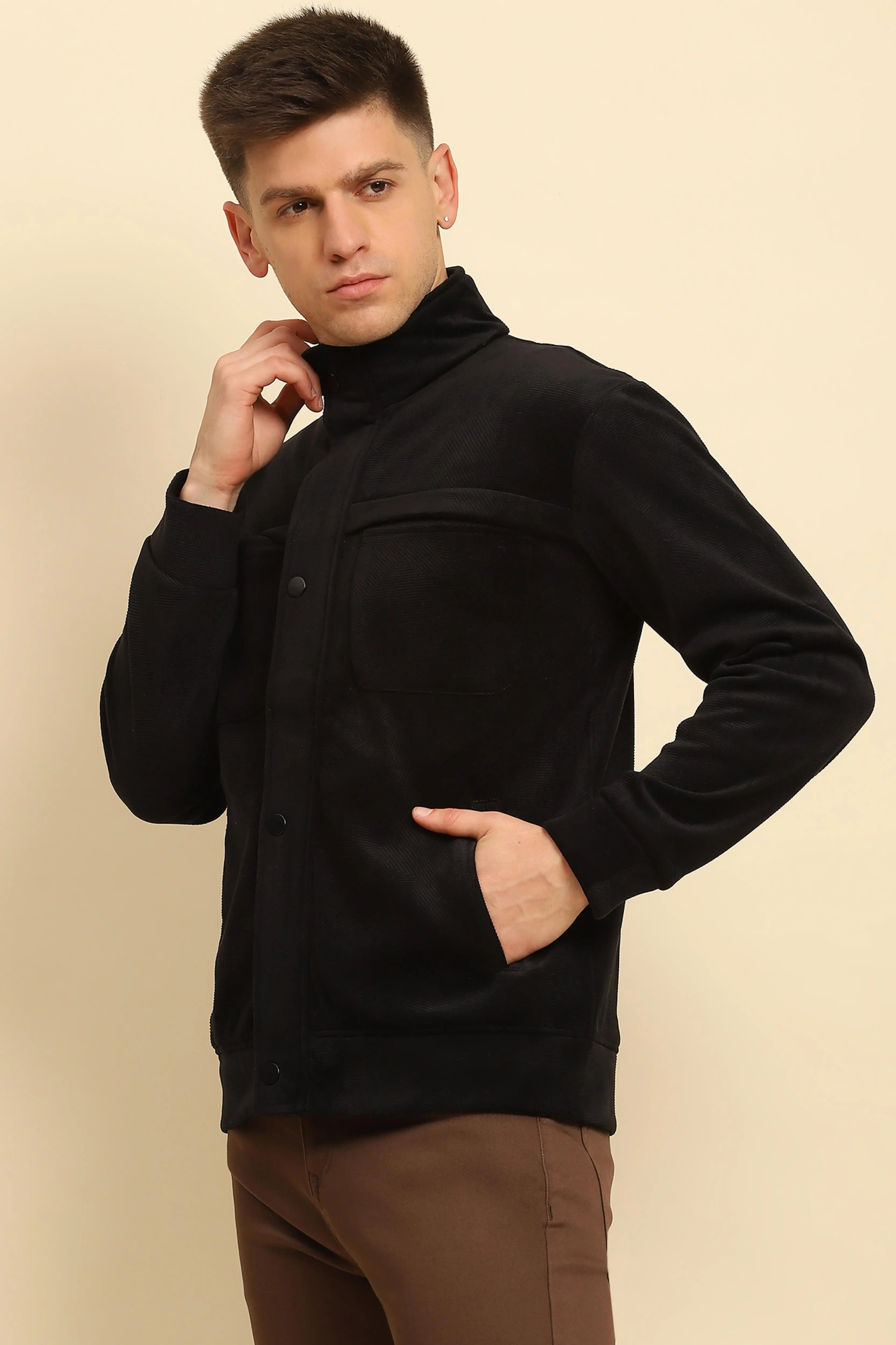 Black  Textured Jacket - Global Republic