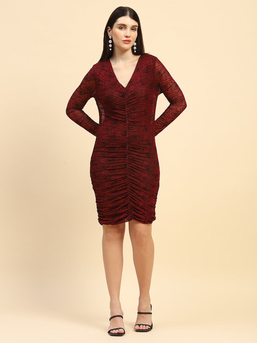 Maroon  Stretchable Dress - Global Republic