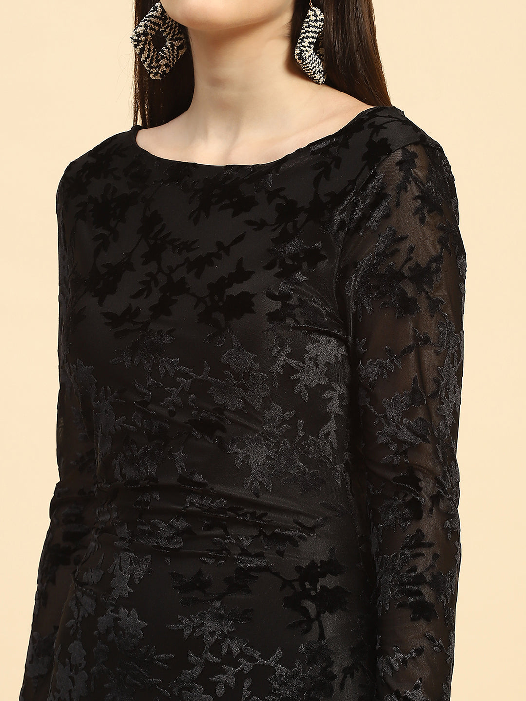 Black Texture Slim Maxi Dress - Global Republic