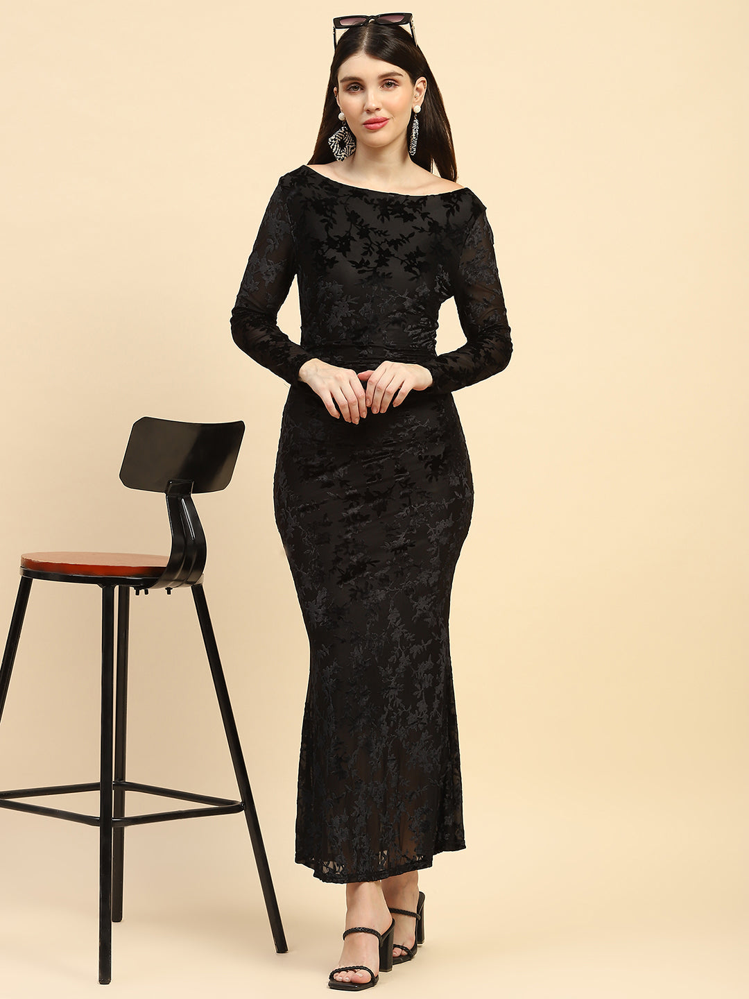 Black Texture Slim Maxi Dress - Global Republic