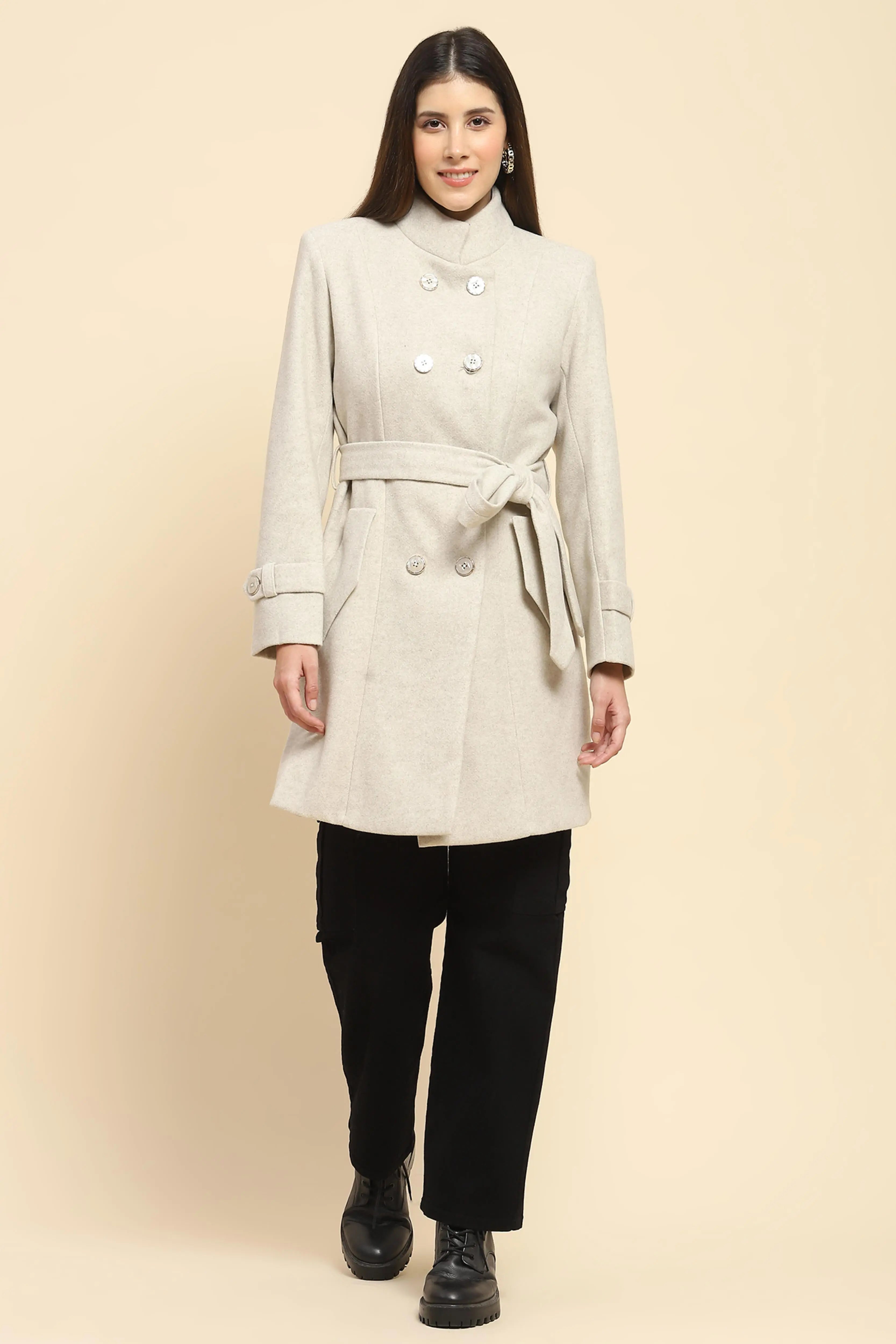 Beige  Long Winter Coat - Global Republic