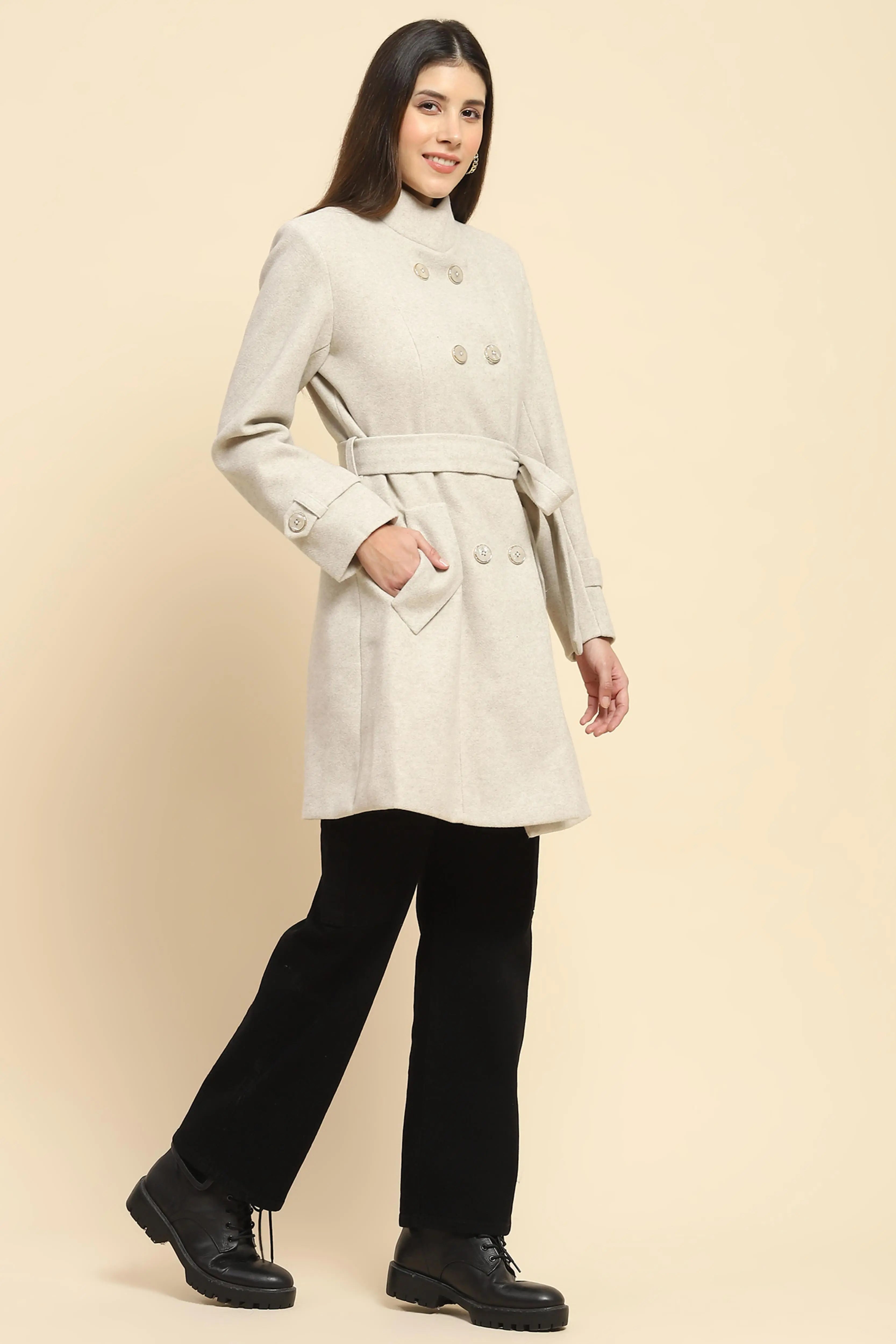 Beige Long Winter Coat - Global Republic