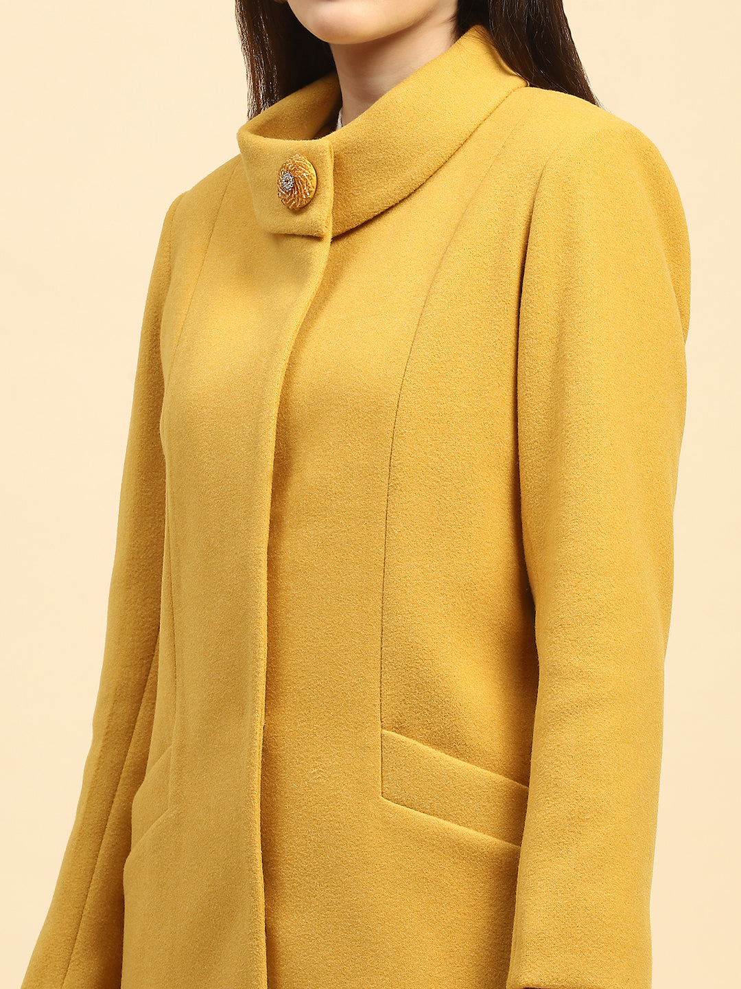 Mustard Solid Long Coat - Global Republic