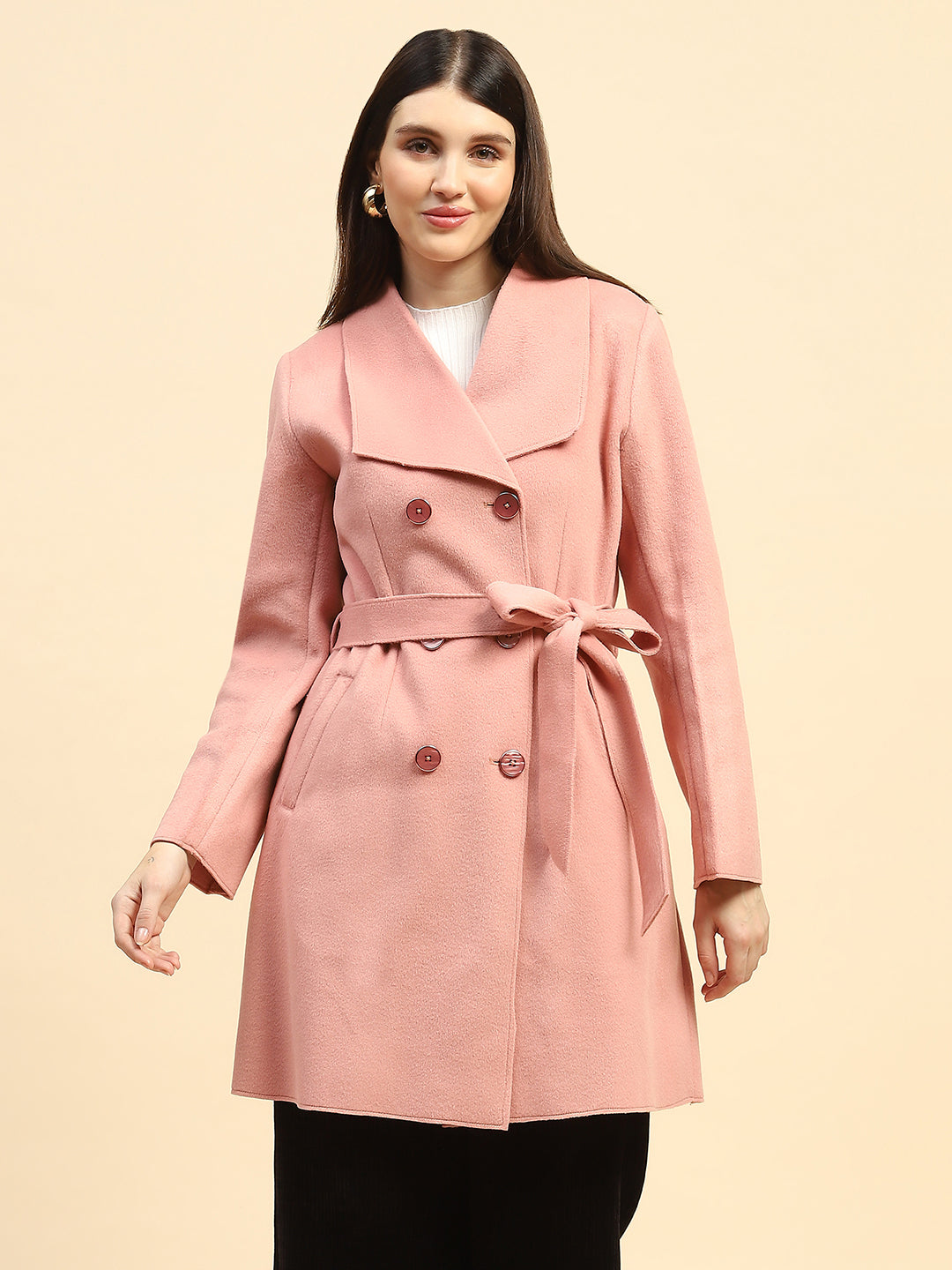 Pink Solid  Viscose Coat - Global Republic