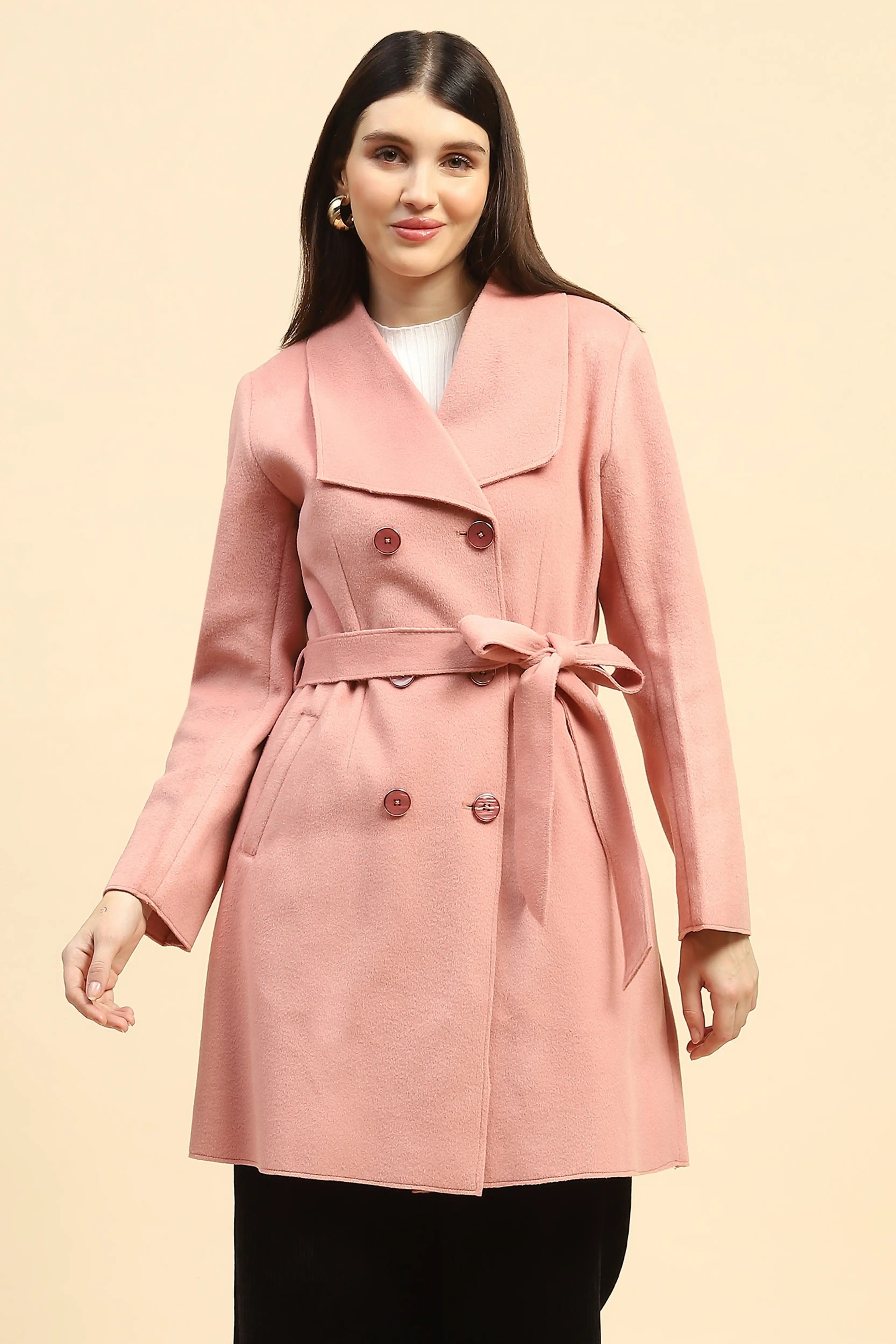 Pink Solid Viscose Coat