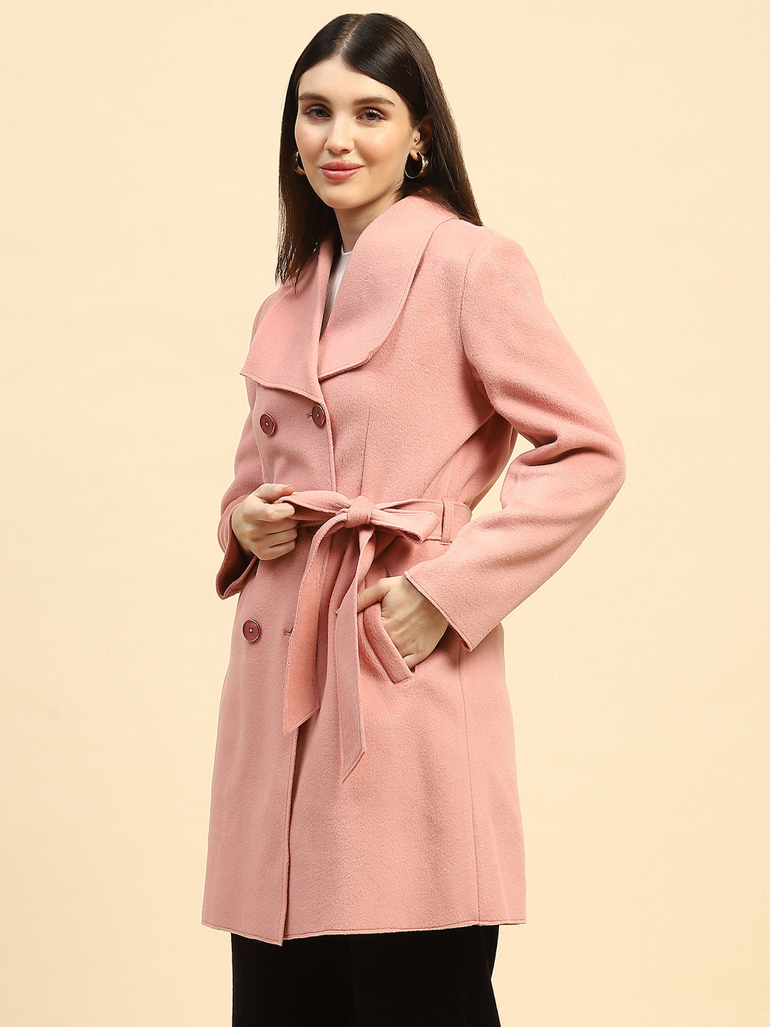 Pink Solid  Viscose Coat - Global Republic