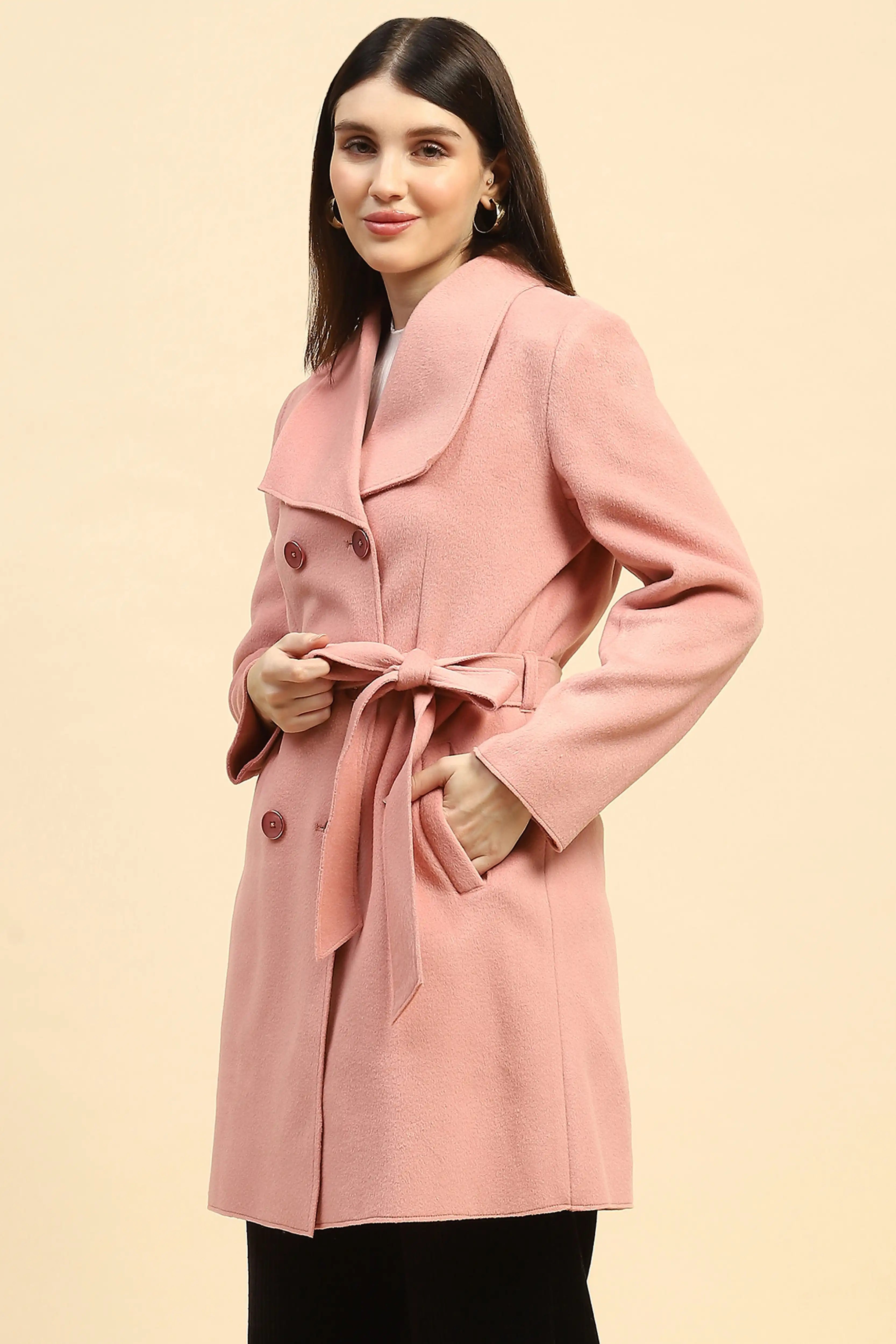 Pink Solid Viscose Coat