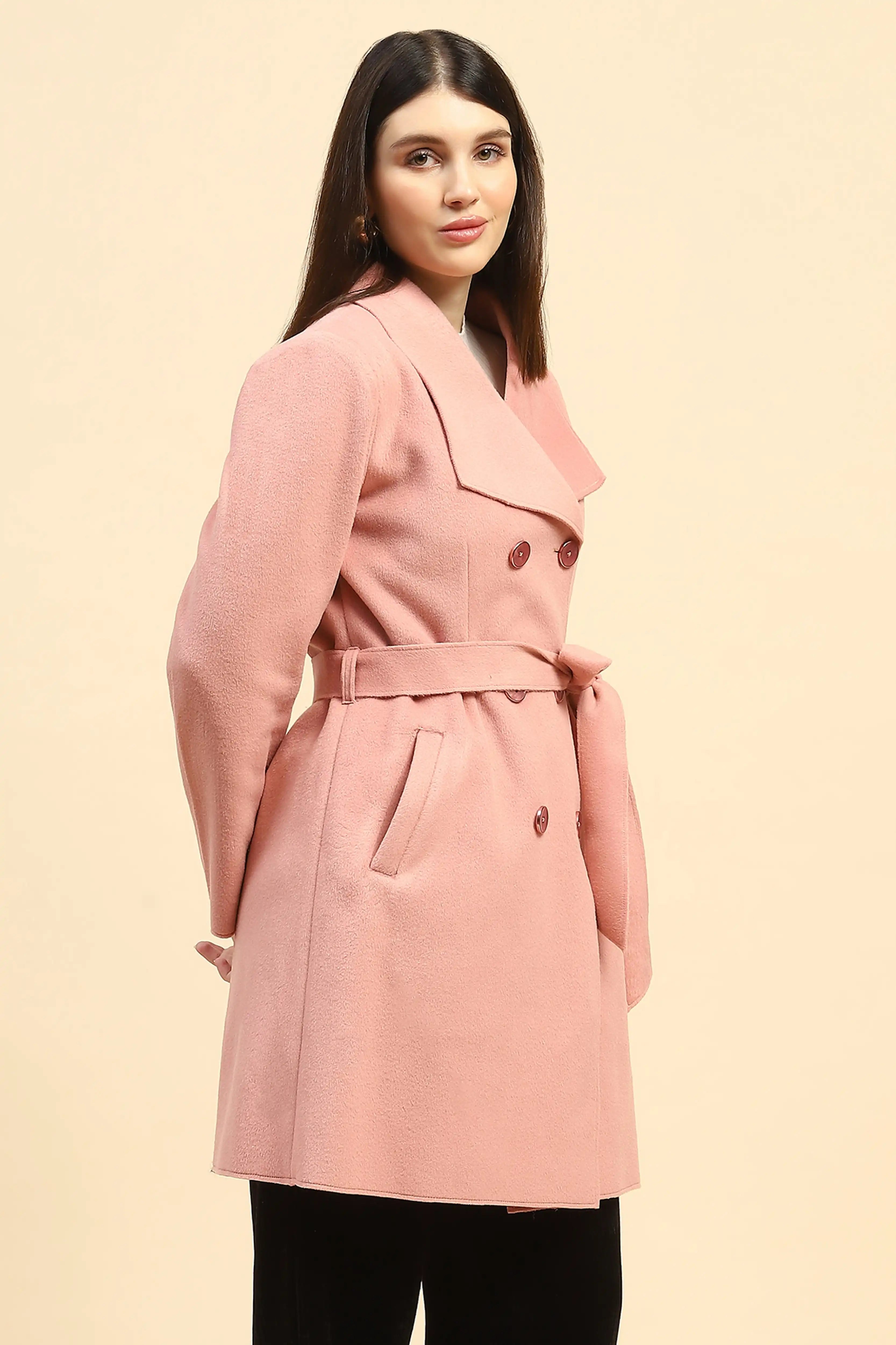 Pink Solid Viscose Coat