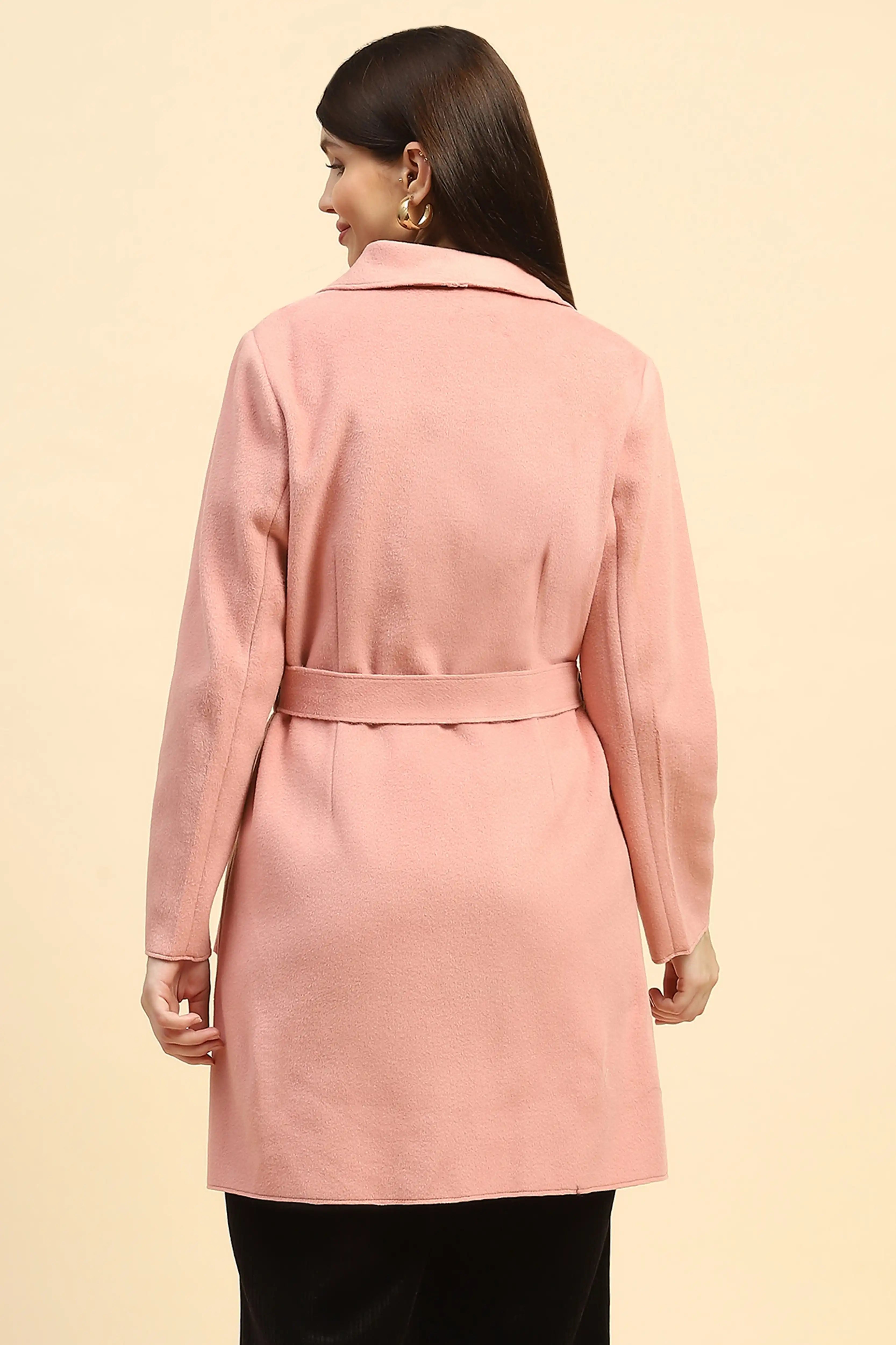 Pink Solid Viscose Coat