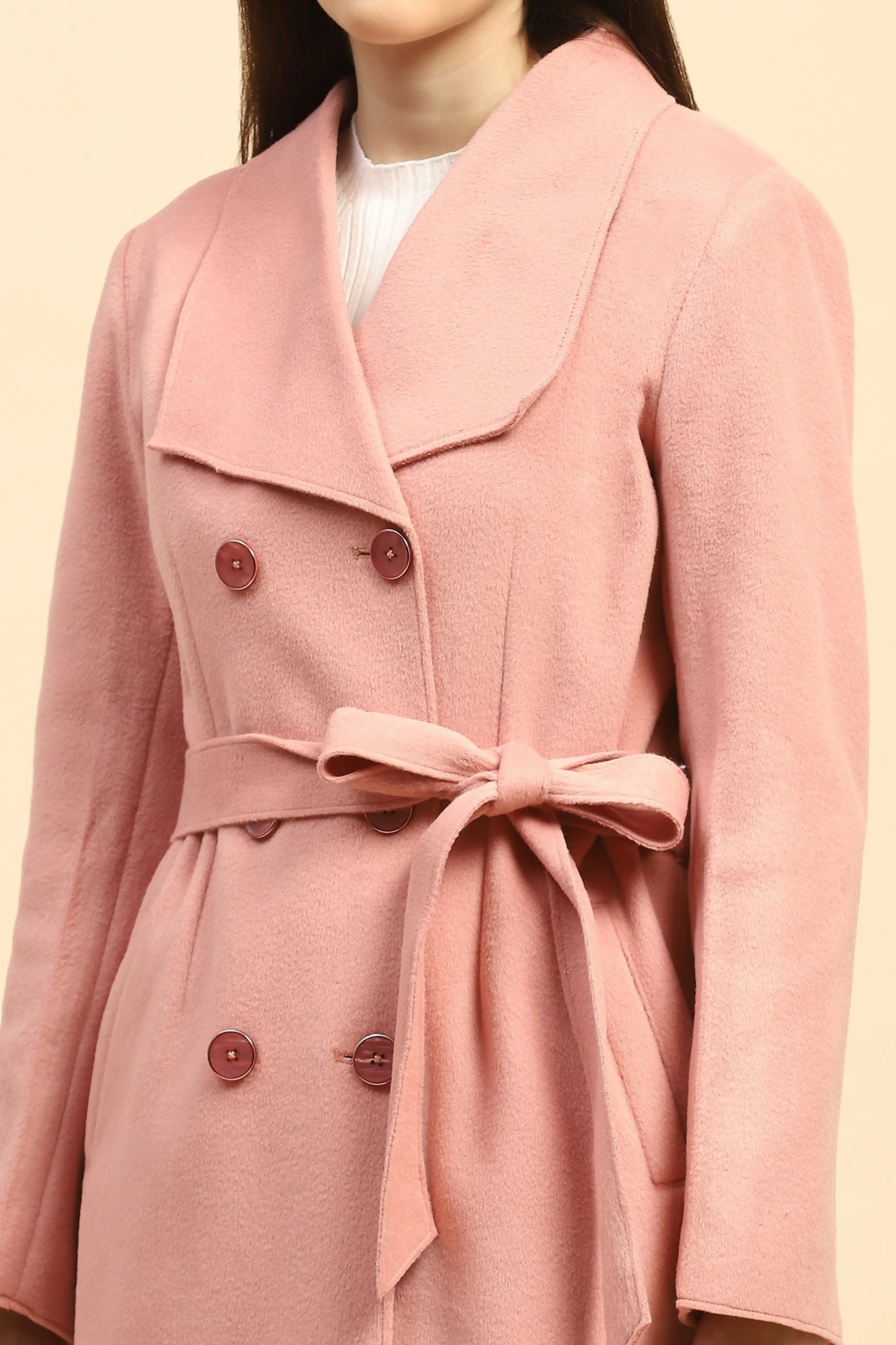 Pink Solid Viscose Coat