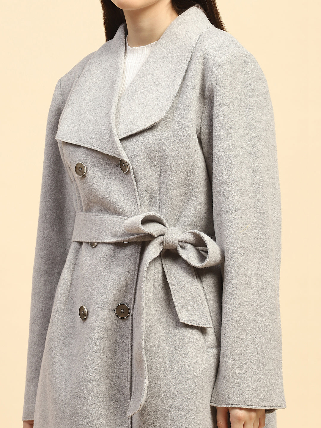 Grey Solid Viscose Long Coat - Global Republic