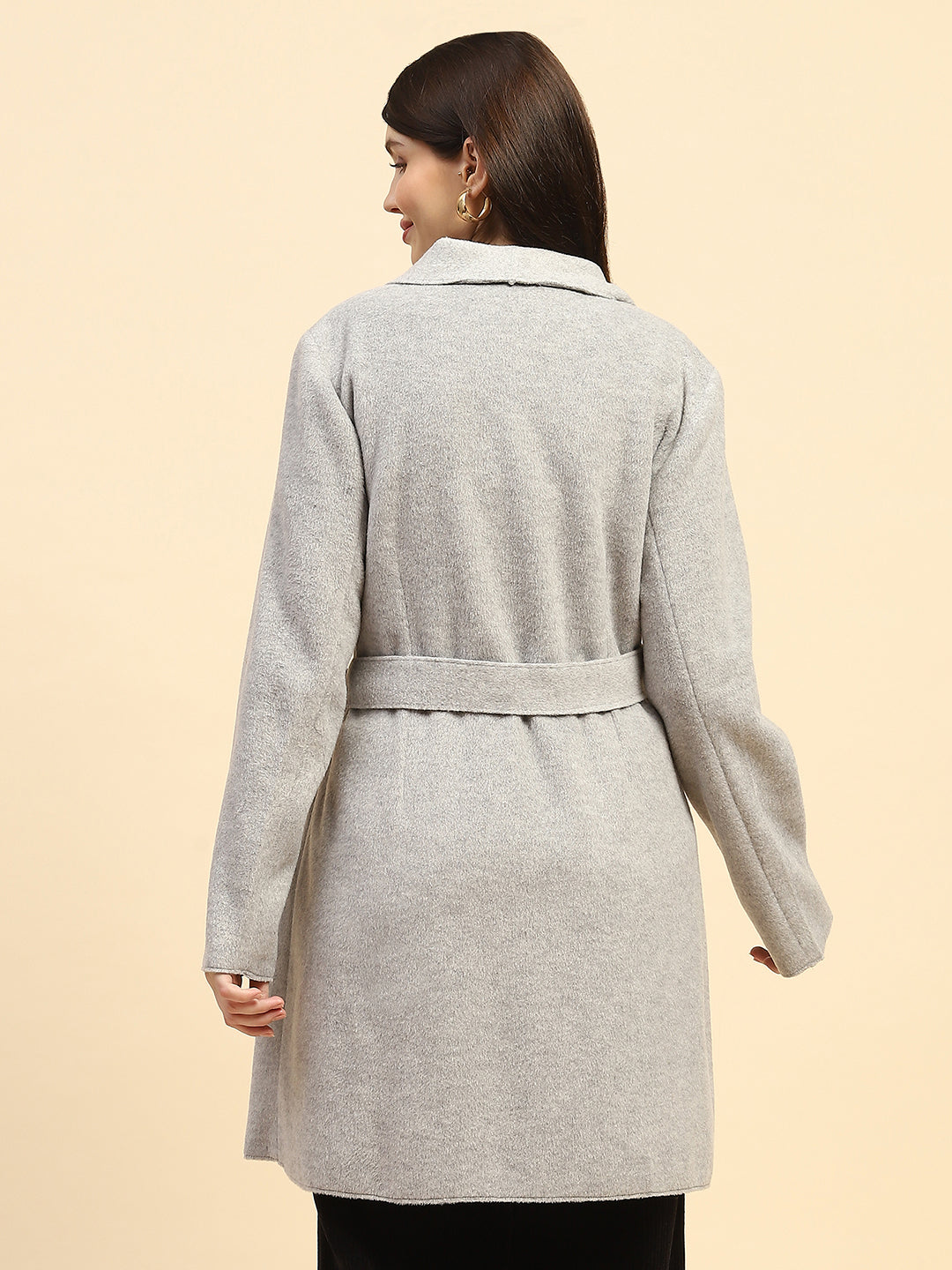 Grey Solid Viscose Long Coat - Global Republic