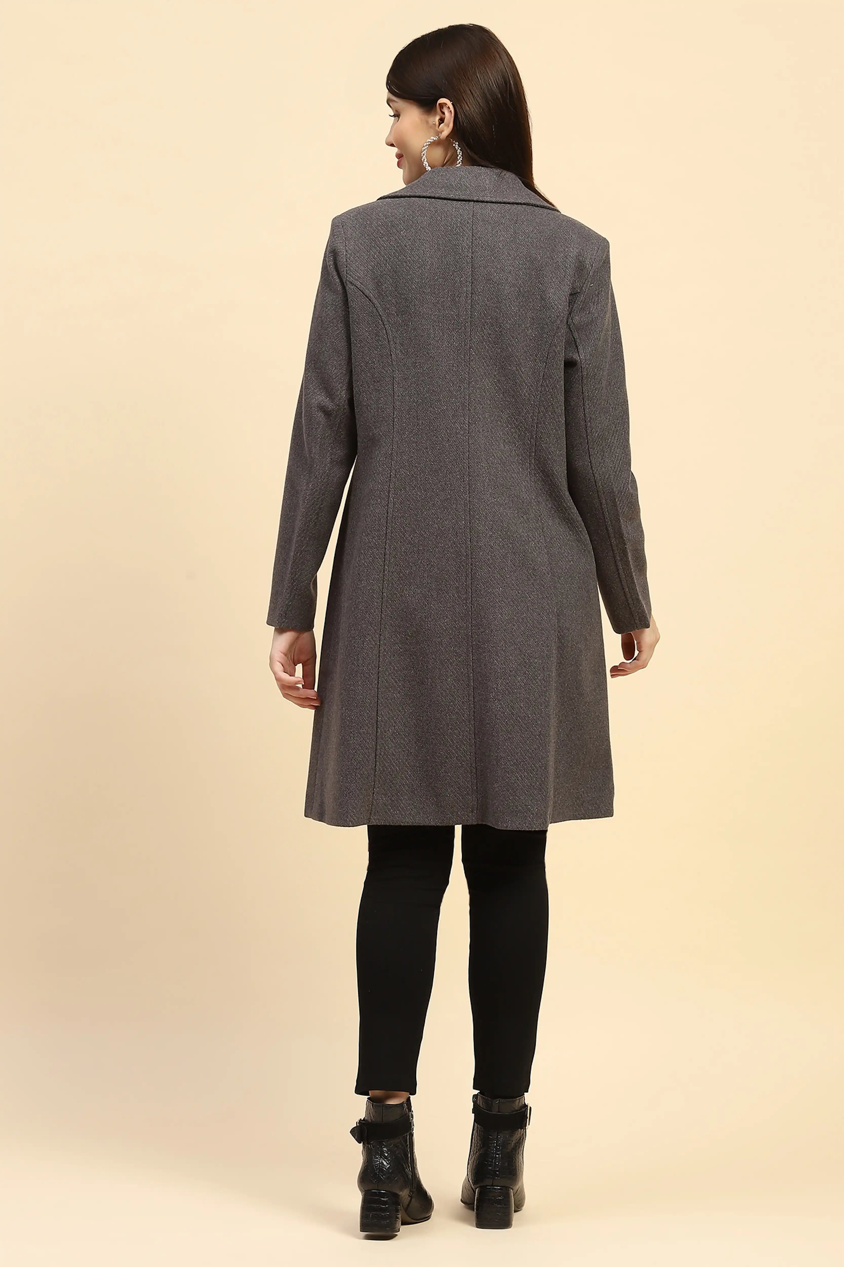 Grey Solid Long Coat