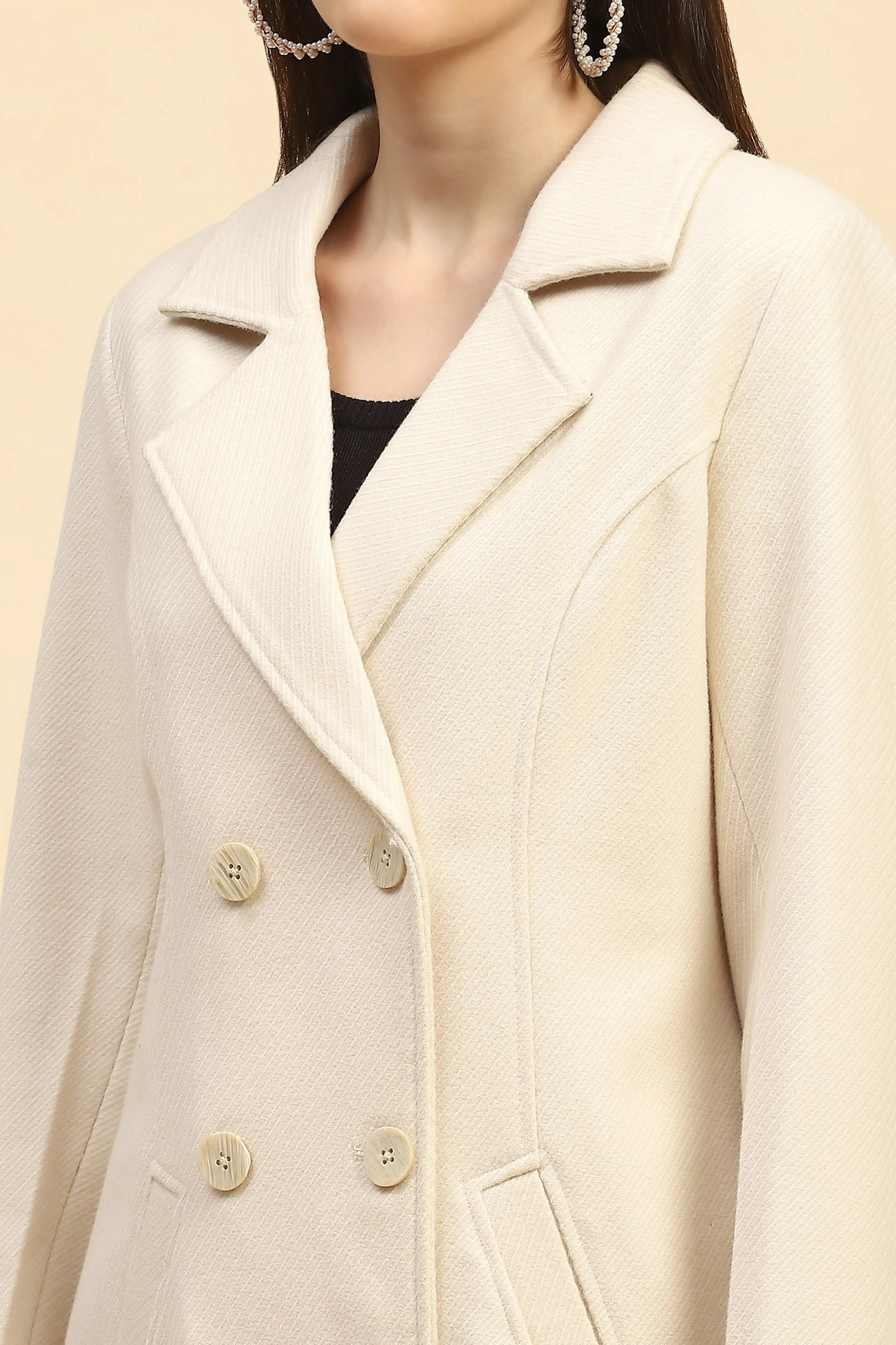 Cream Viscose Coat With Trouser Winter Set