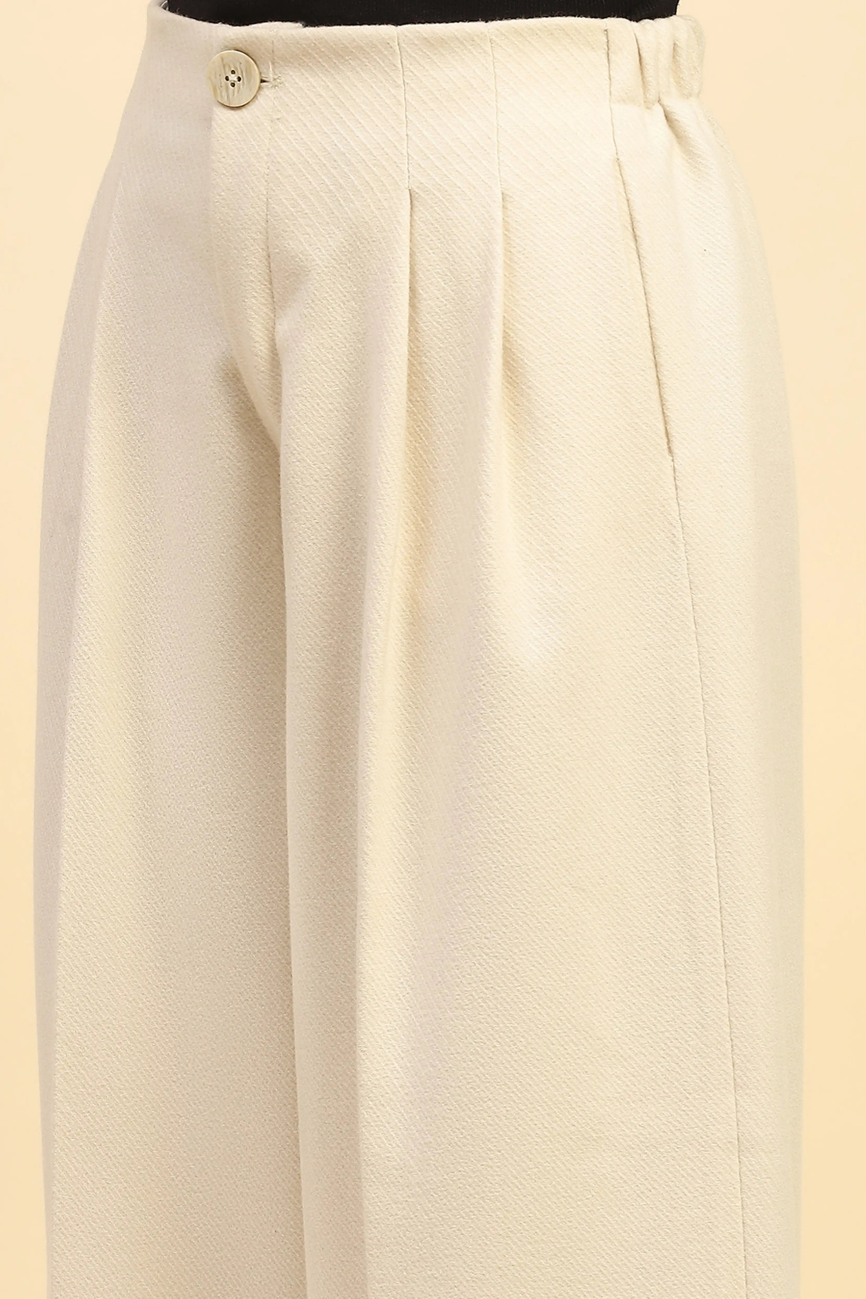 Cream Viscose Coat With Trouser Winter Set