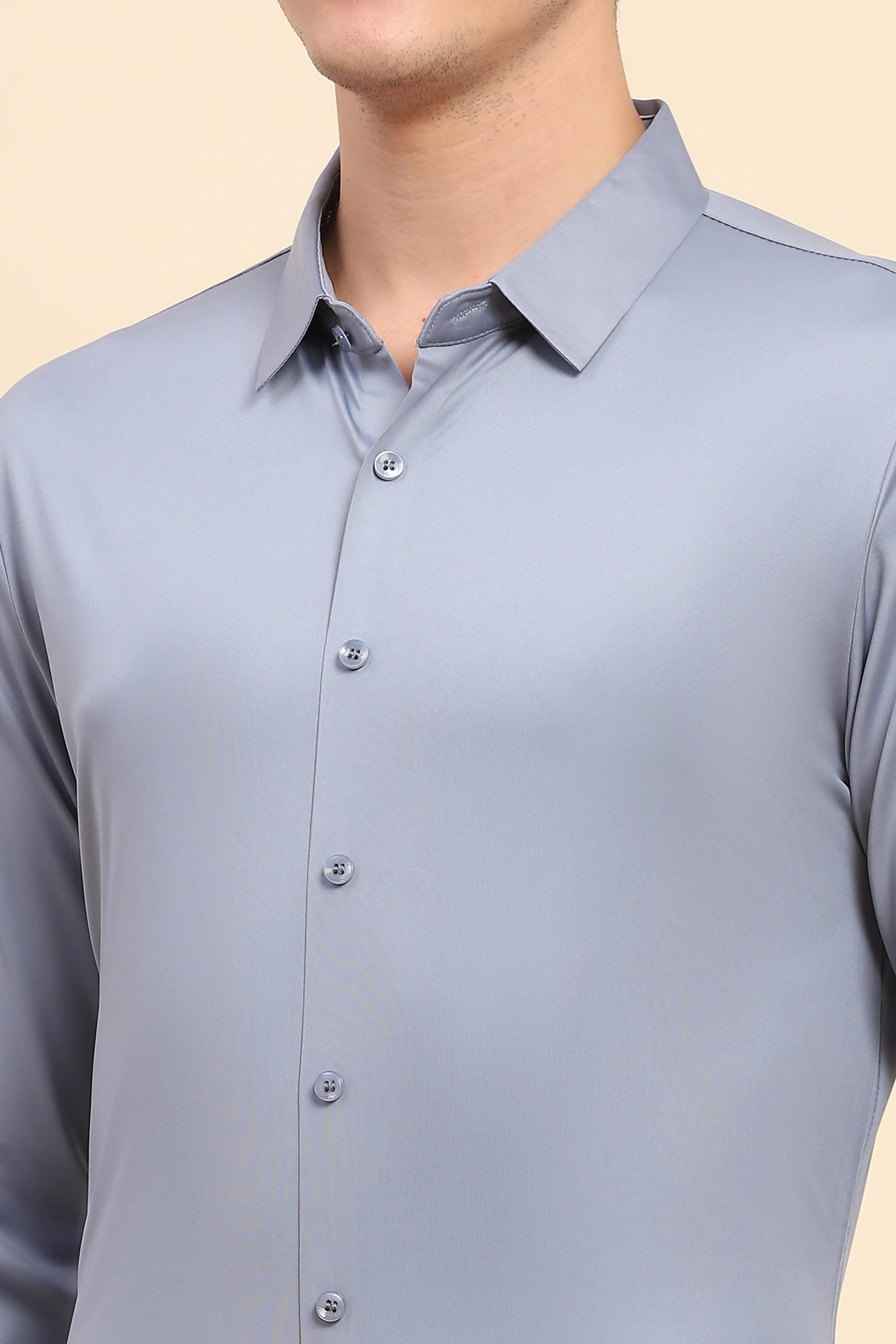 Blue Nylon Blend Solid Formal Shirt - Global Republic