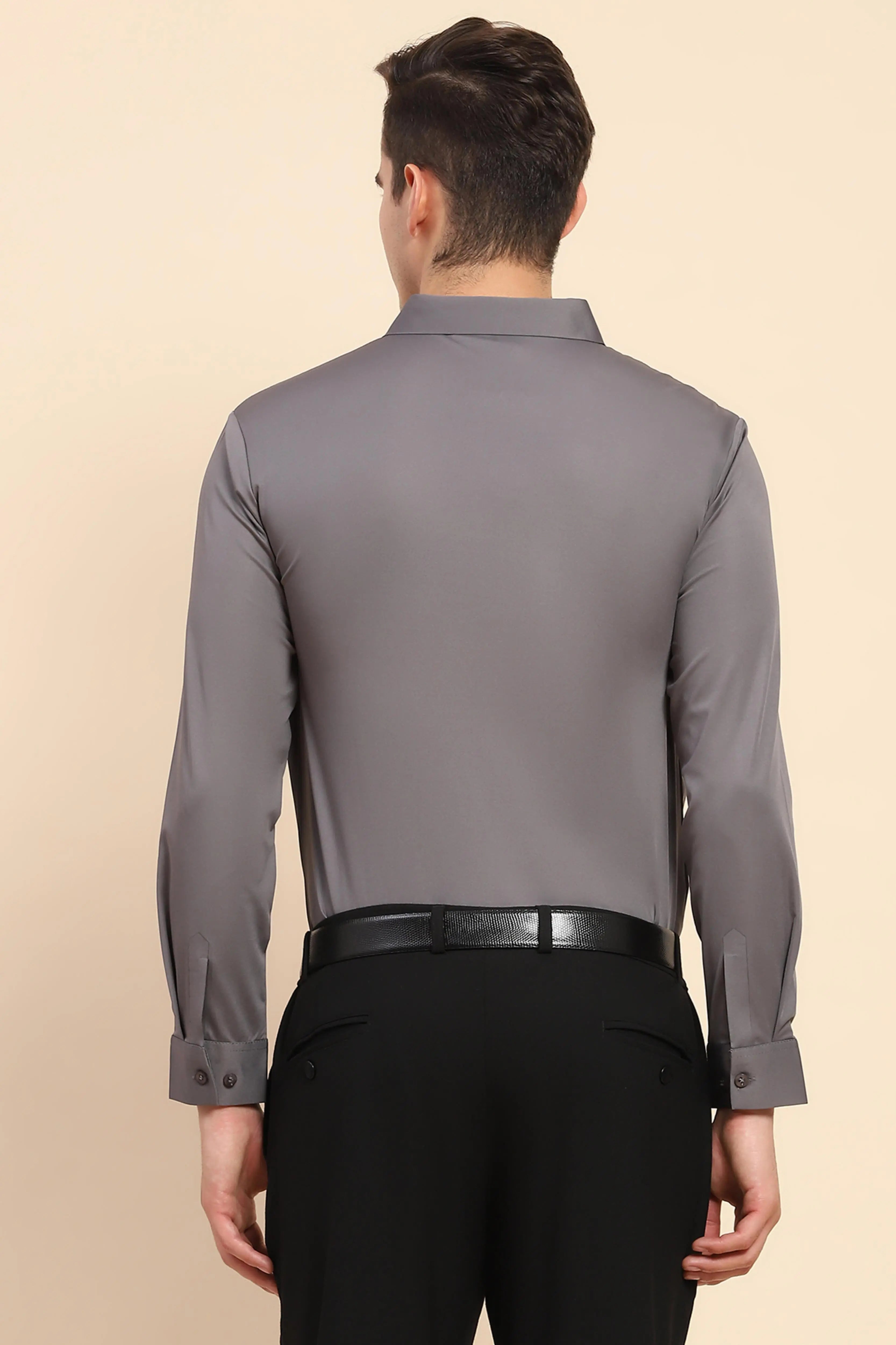 Gray Nylon Blend Solid Formal Shirt - Global Republic